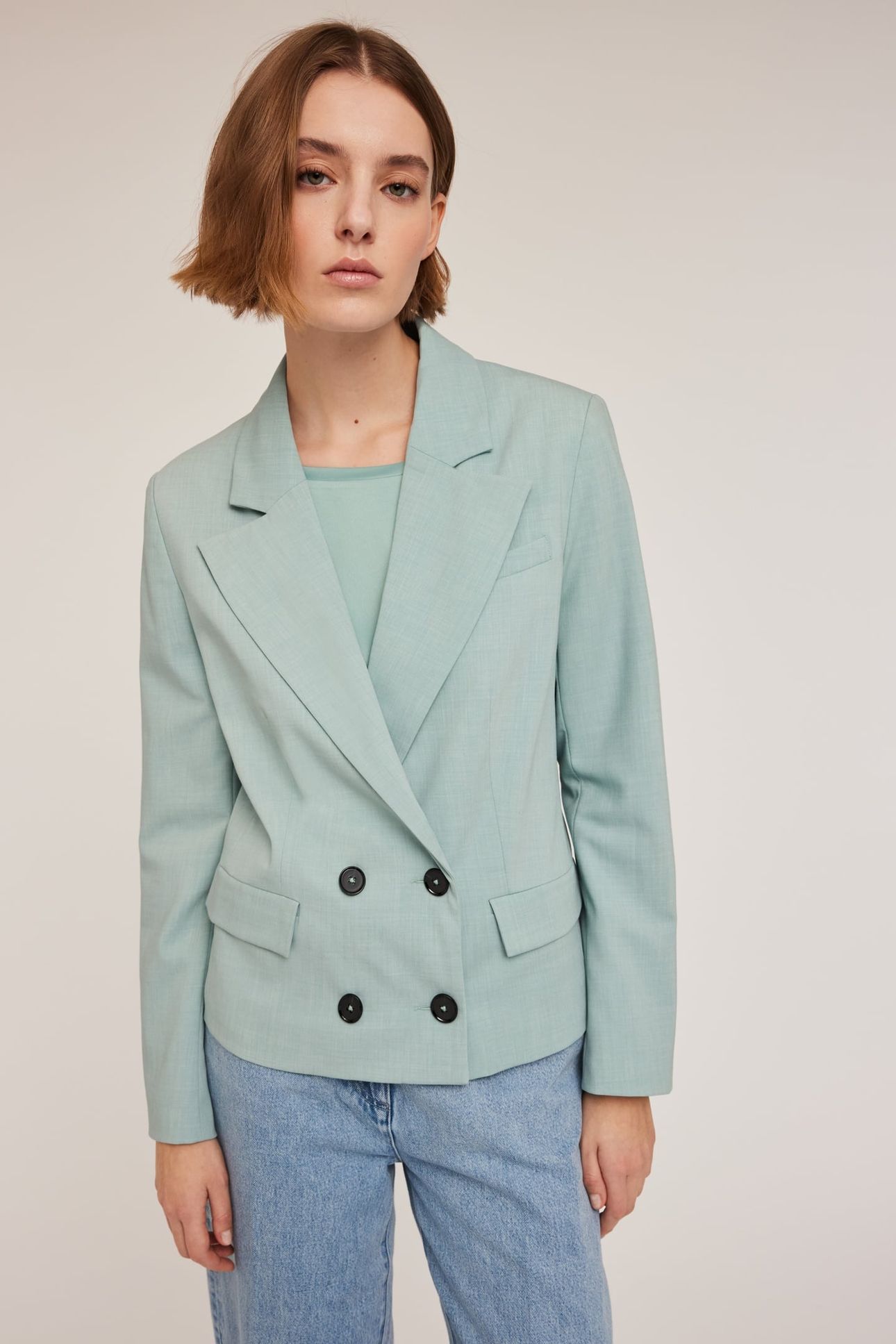 POLYVISCOSE DOUBLE-BREASTED JACKET WATER GREEN 1