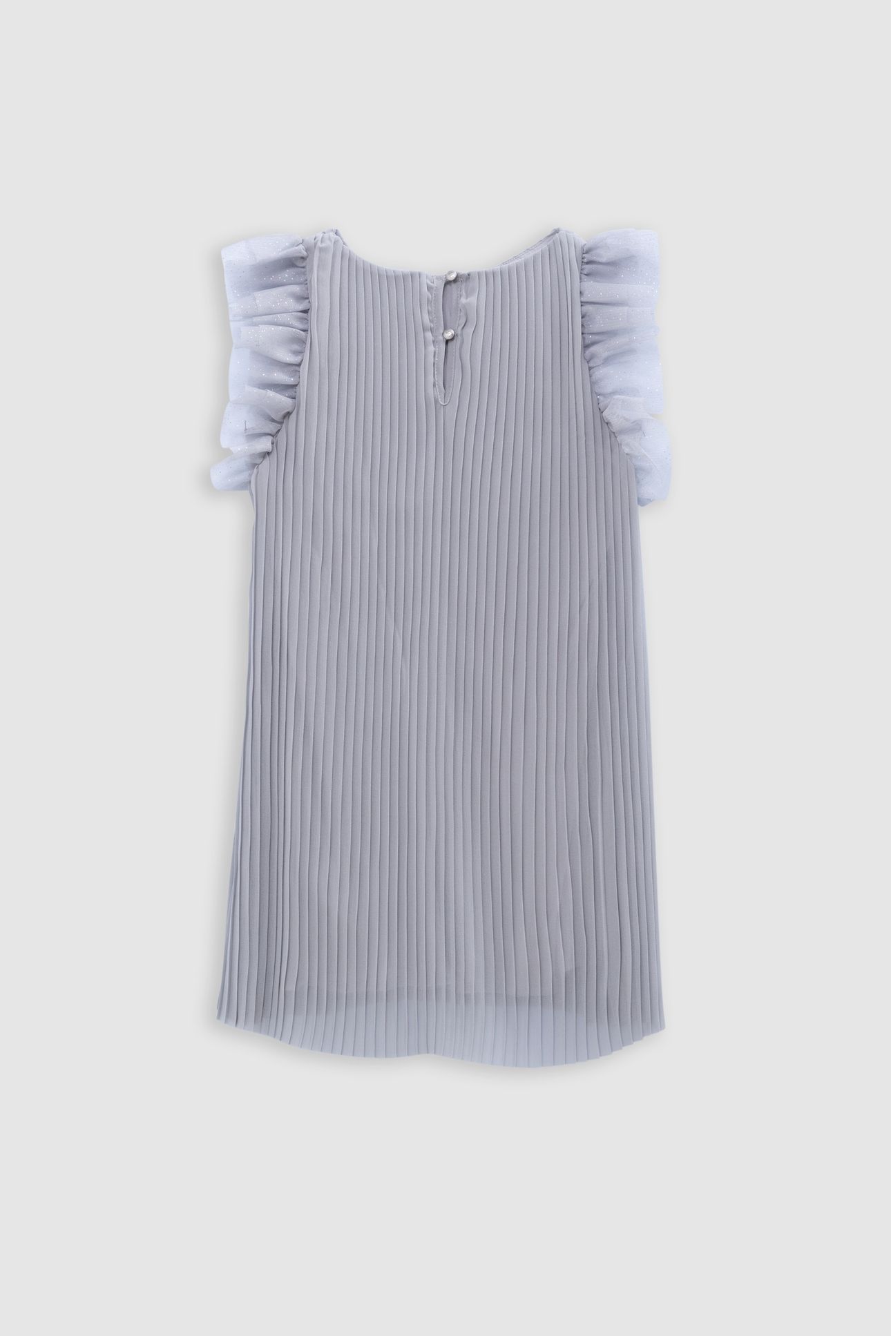 SILVER PLEATED DRESS WITH SWISS TULLE SLEEVES 2
