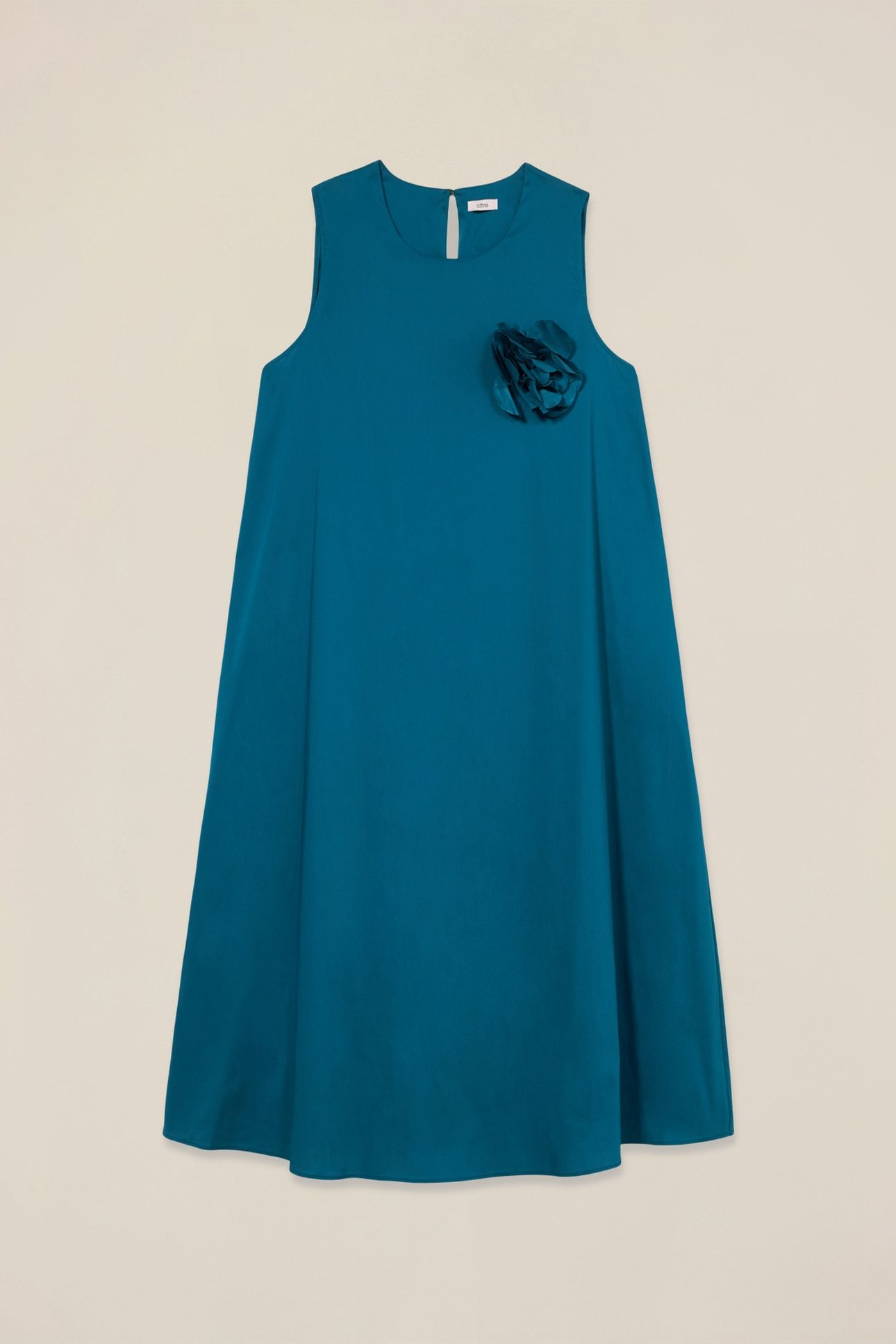 MIDI DRESS IN POPLIN WITH BROOCH TEAL 3