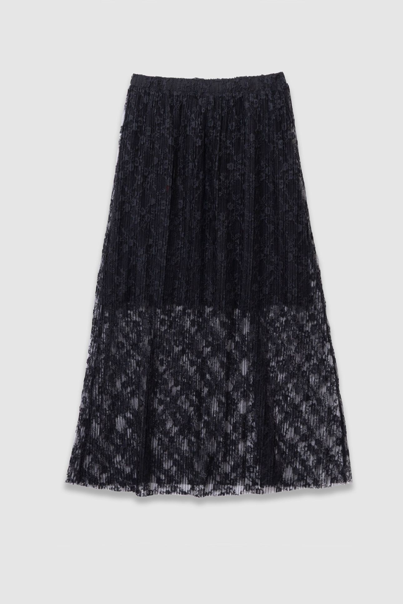 LONG BLACK PLEATED LACE SKIRT 3