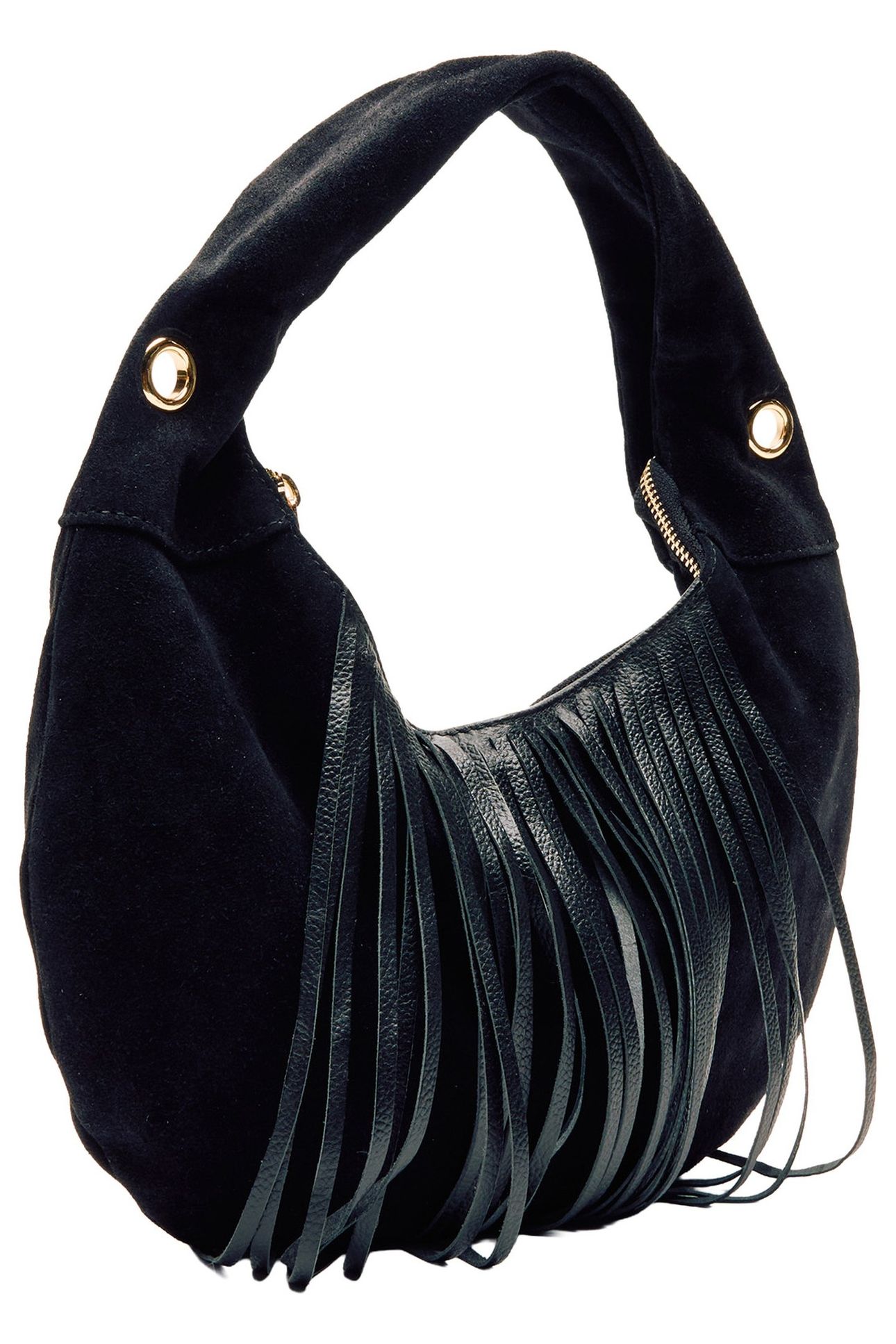 MINI GABI SUEDE FRINGE BLACK W. GOLD 4