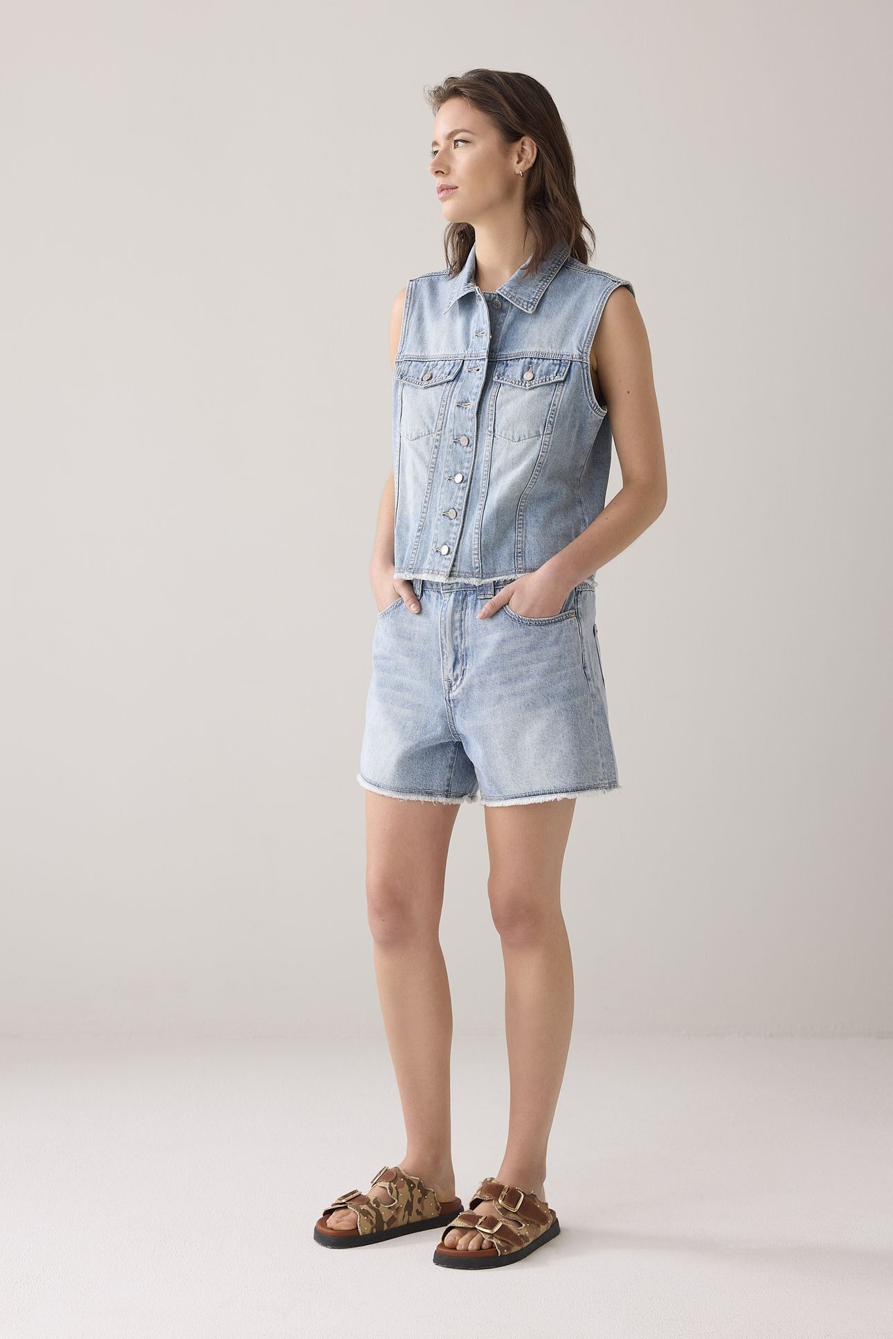 DENIM GILET VINTAGE COTTON TWILL VINTAGE BLUE DENIM 3