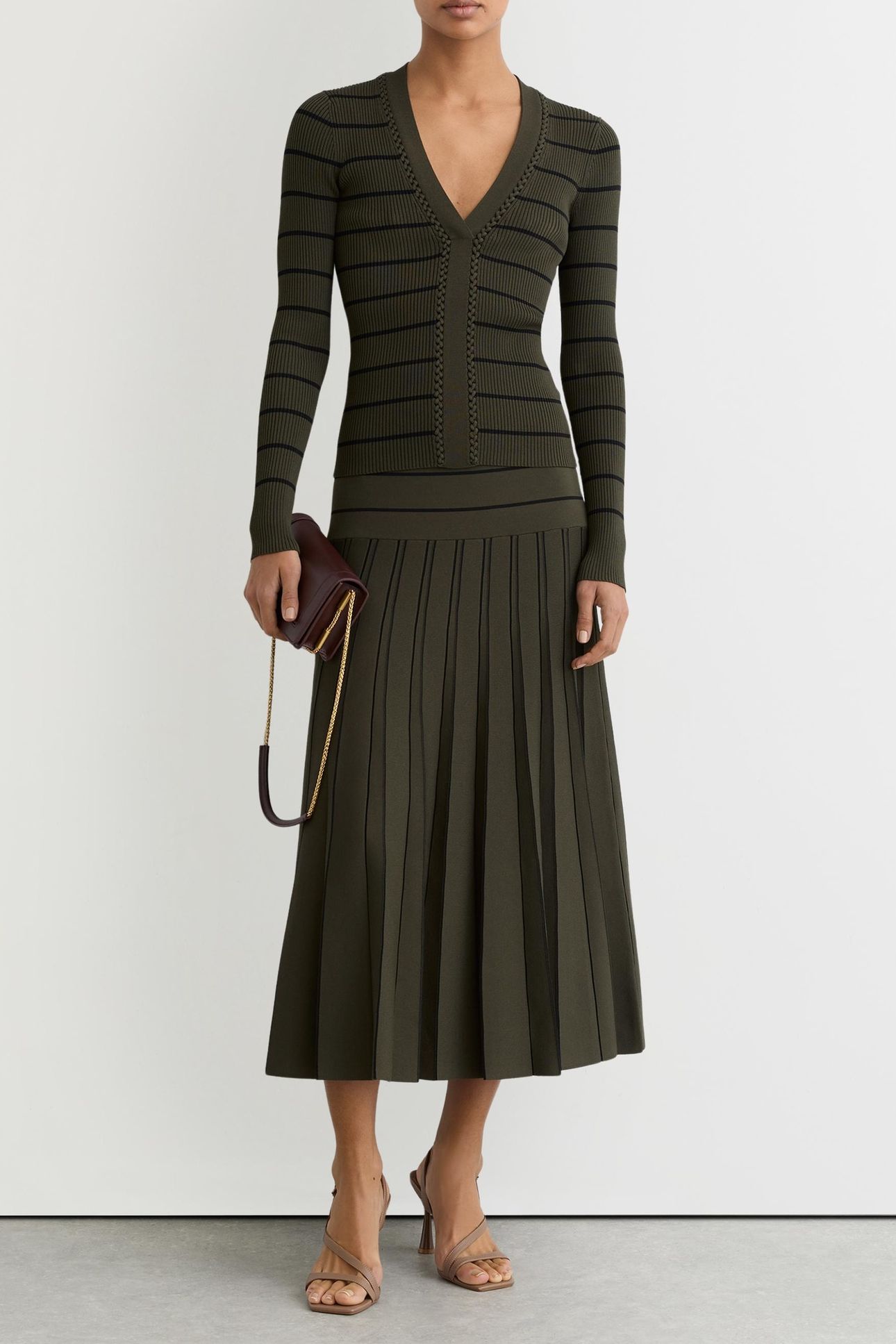 STRIPED CRAFT STITCH TOP KHAKI GREEN/BLACK 2