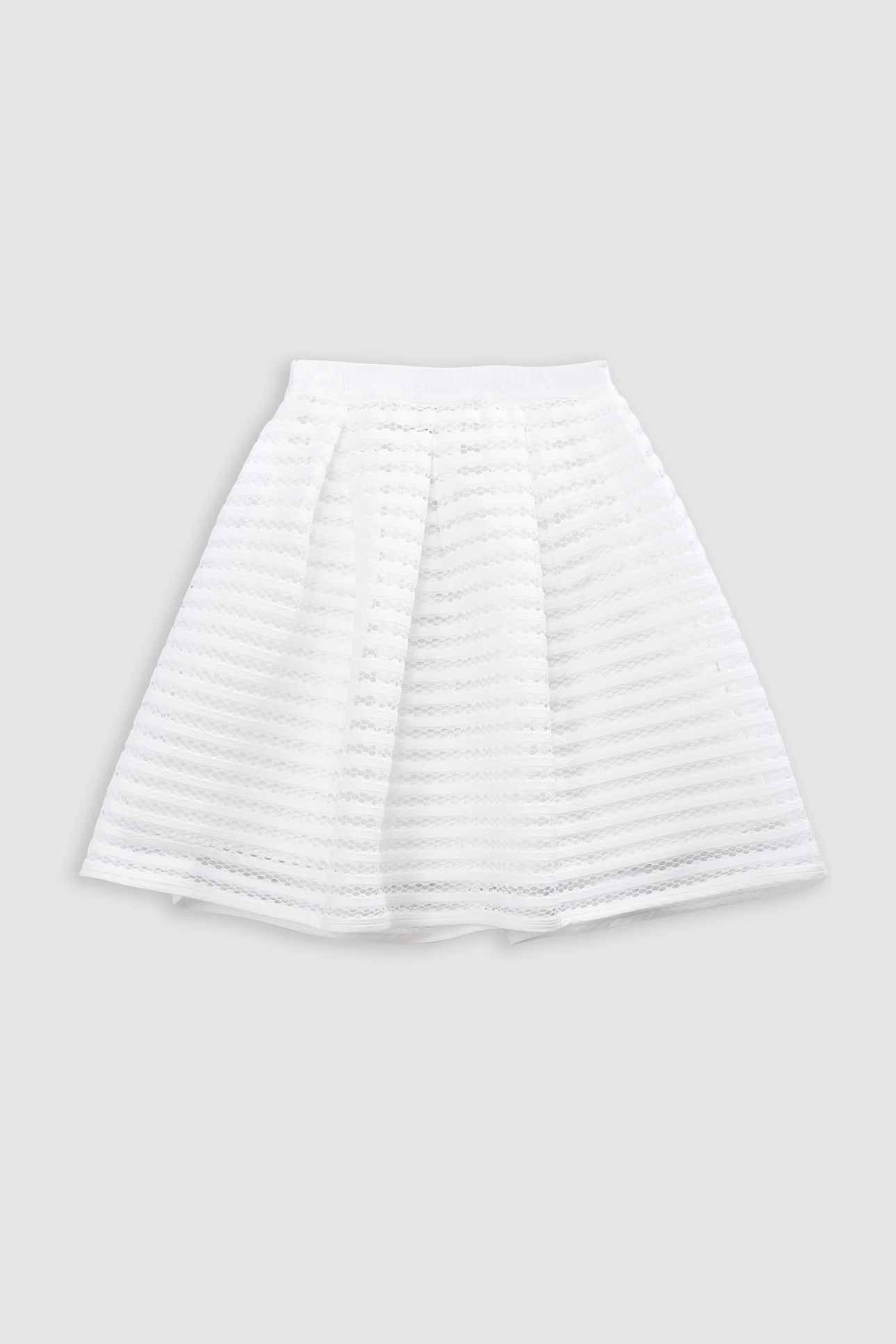 WHITE SKATER SKIRT WITH OPENWORK LACE STRIPES 2