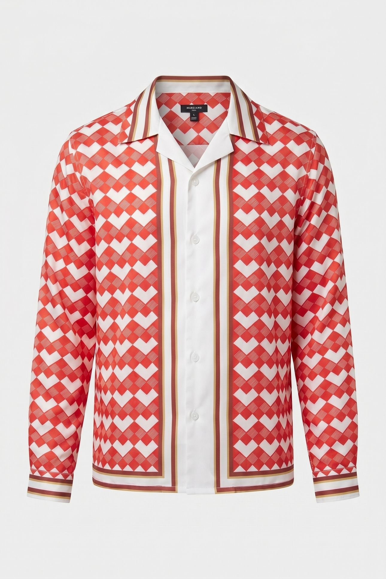 LS CUBAN GEO PLACEMENT PRINT SHIRT RED/WHITE 3