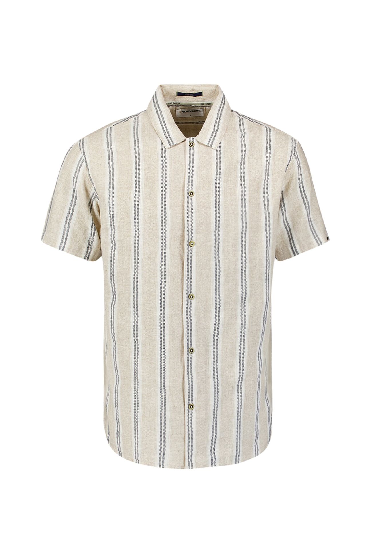 SHIRT SHORT SLEEVE DOBBY VERTICAL STRIPE WITH LINEN CEMENT 5