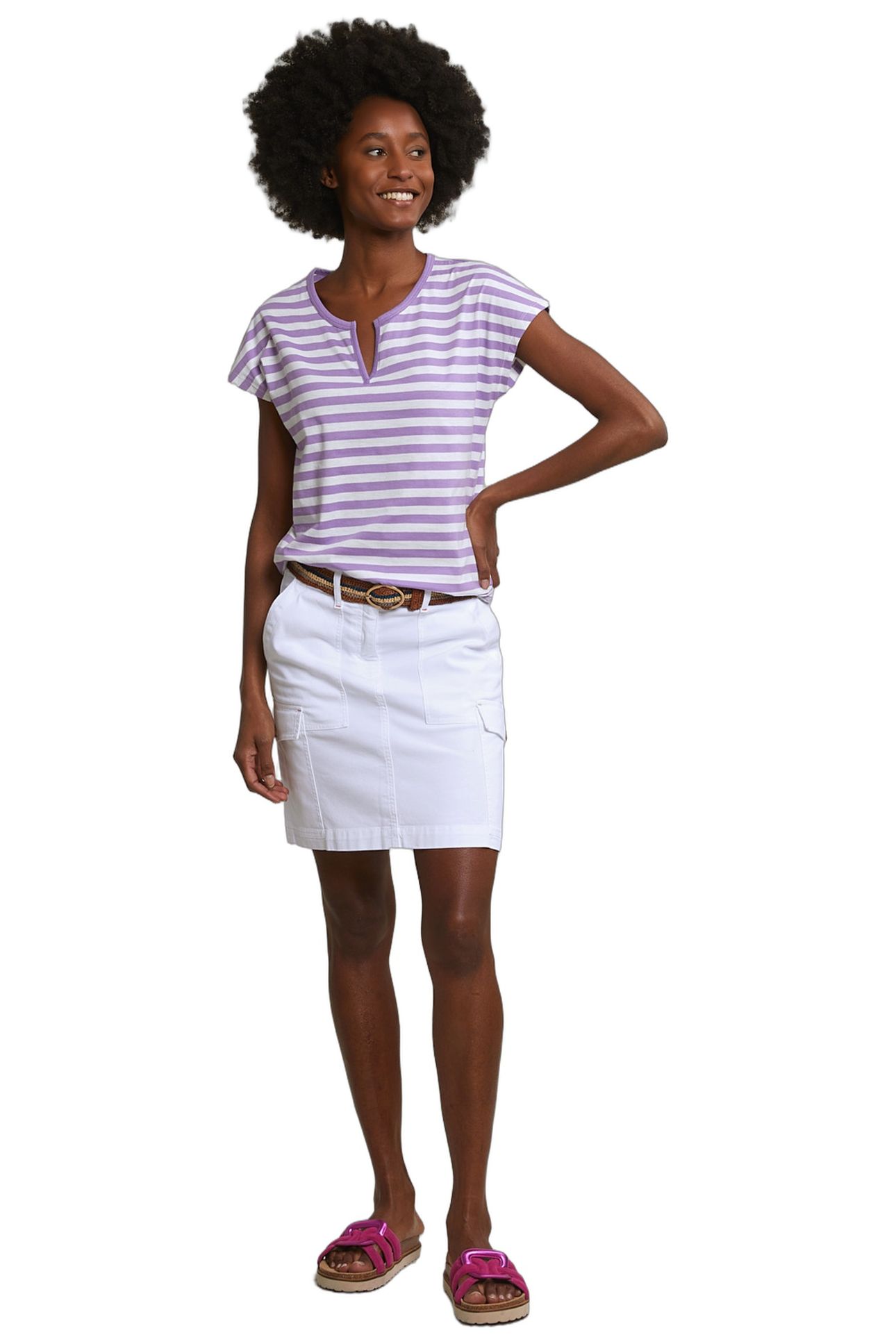 PURPLE/WHITE STRIPED V-NECK T-SHIRT 2