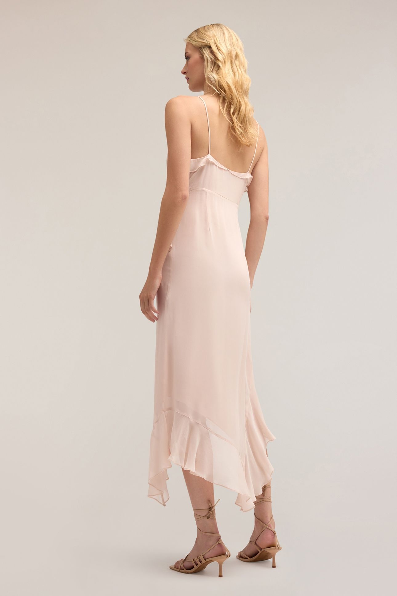 FLOUNCED MIDI DRESS WITH RUCHING PINK 2