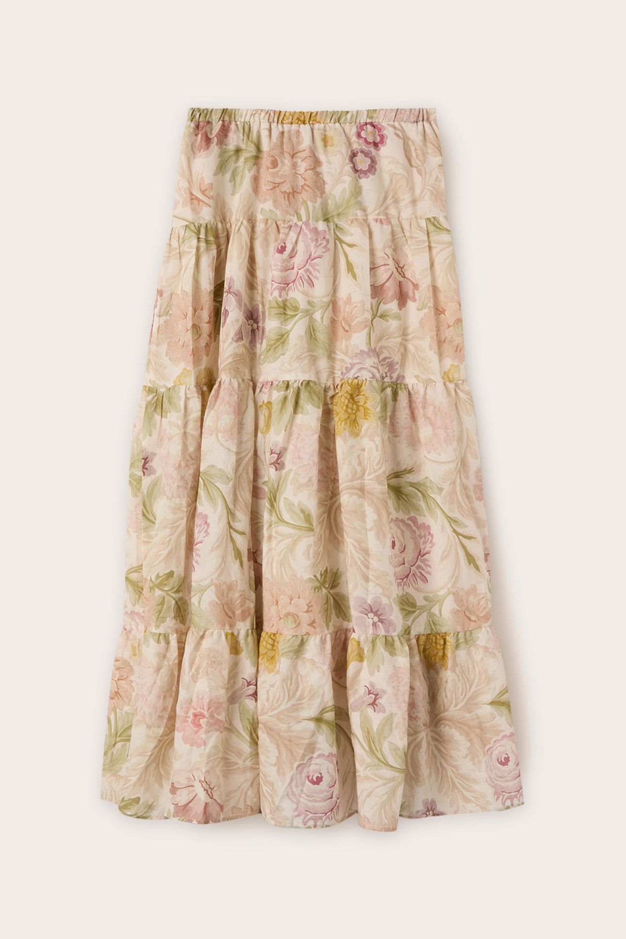 LONG FLOUNCED SKIRT WITH FLORAL PATTERN POWDER PINK 4