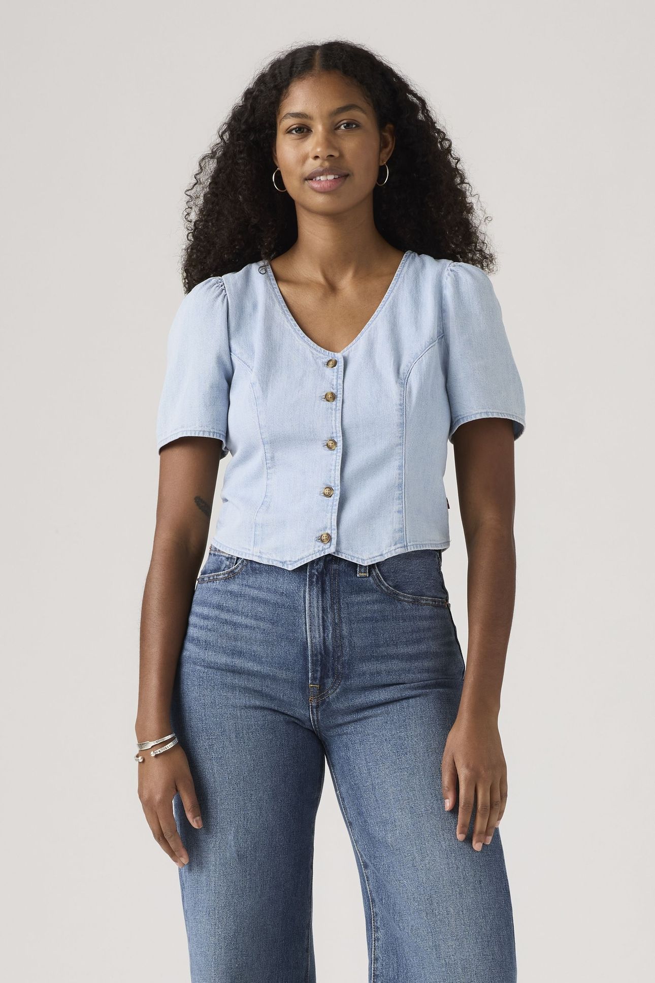 MOXIE SS SLIM DENIM BLOUSE 1