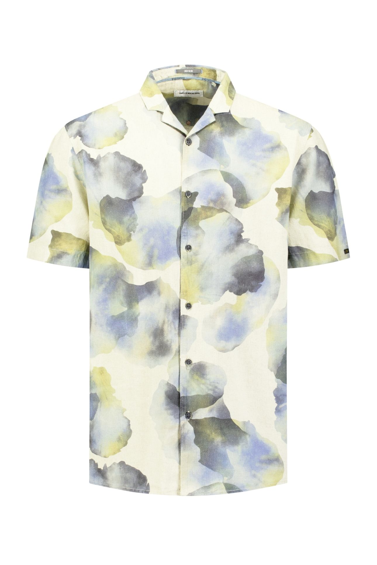 SHIRT SHORT SLEEVE REVERS COLLAR ALLOVER PRINTED WITH LINEN  1