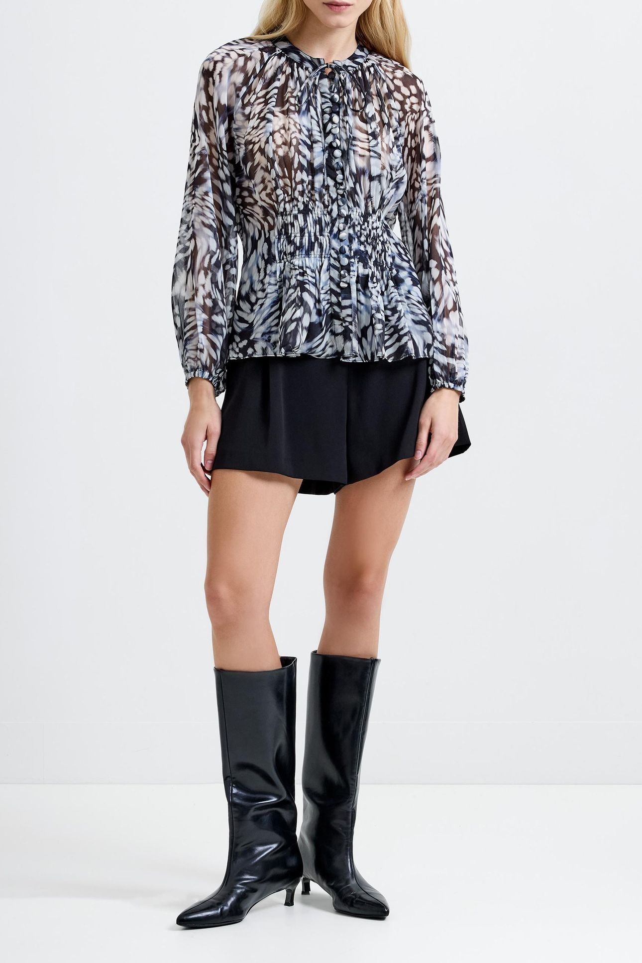 EMINA CHIFFON ALLEGRA L/S TOP CHARCOAL MULTI 2