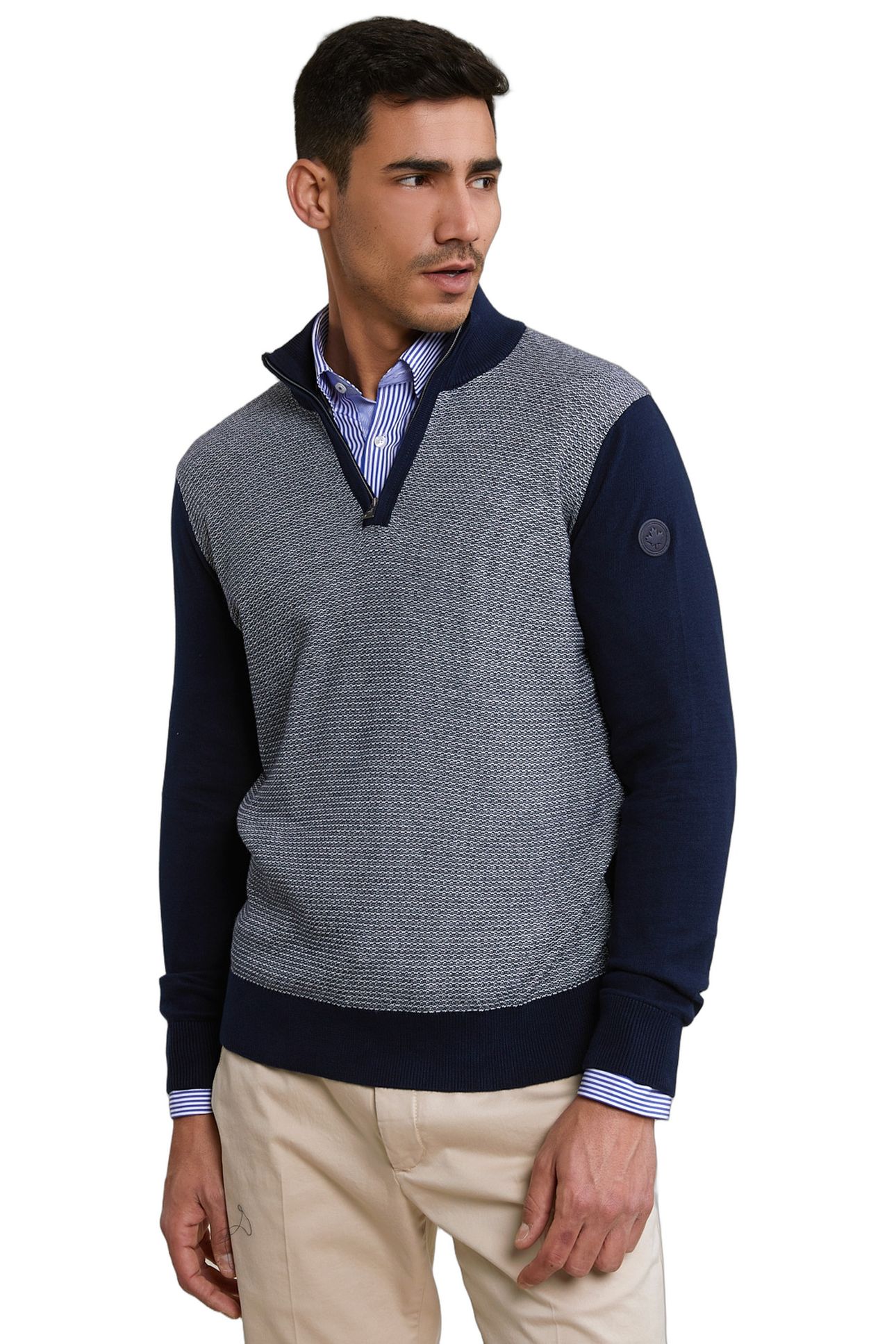 CUSTOM FIT COTTON MOCK NECK SWEATER NAVY 1