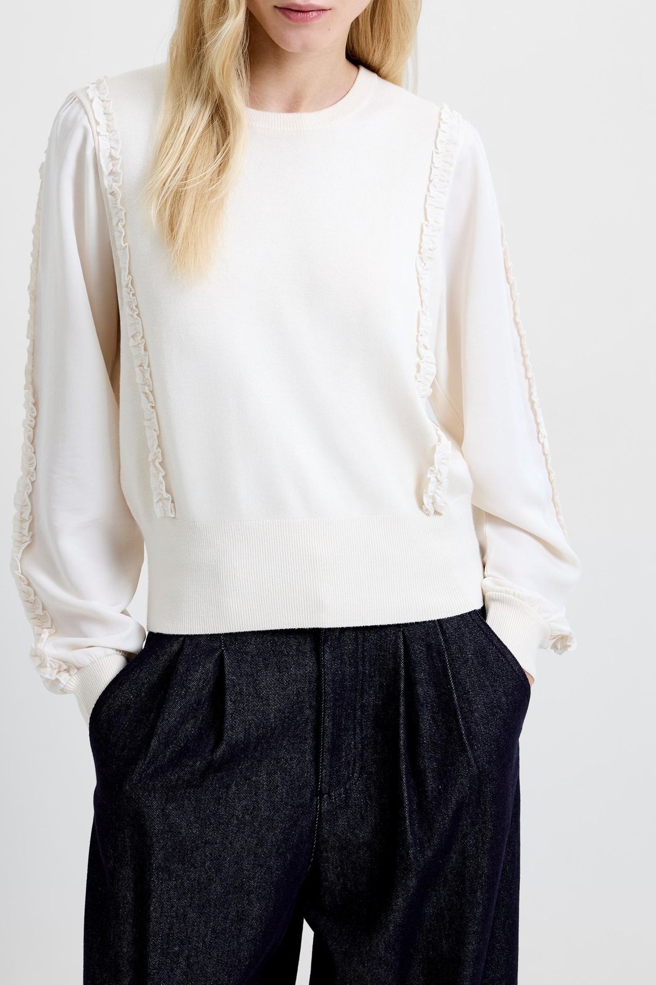 KRISTA MIX RUFFLE SLV JUMPER PORCELAIN CREAM 1
