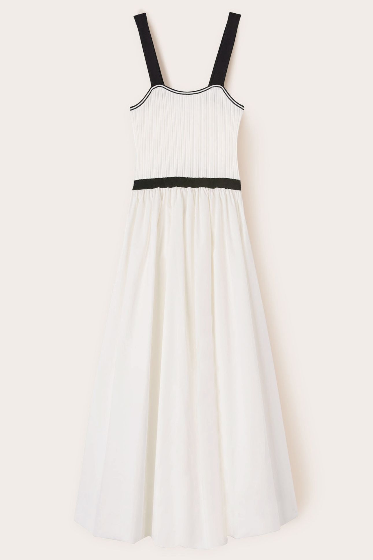 DUAL FABRIC DRESS WITH CIRCLE SKIRT WHITE 4