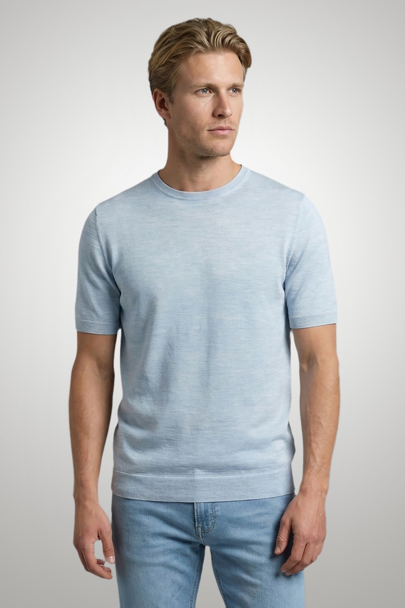 EXTRA FINE MERINO T-SHIRT LIGHT BLUE 1
