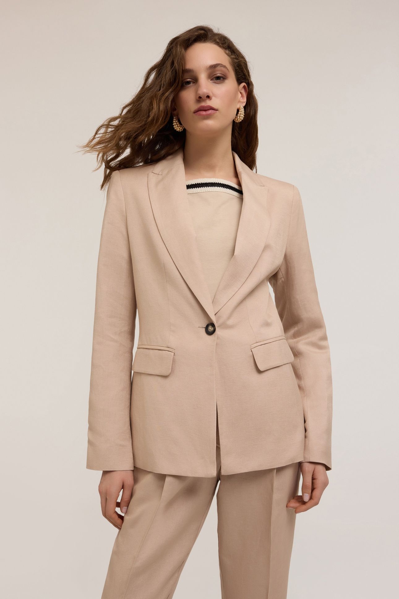 SINGLE-BREASTED LINEN-BLEND BLAZER BEIGE 1