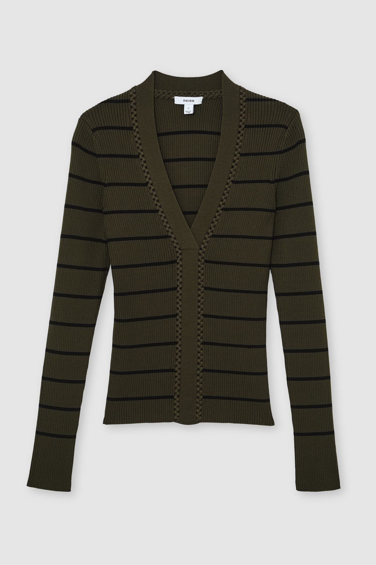 STRIPED CRAFT STITCH TOP KHAKI GREEN/BLACK 4