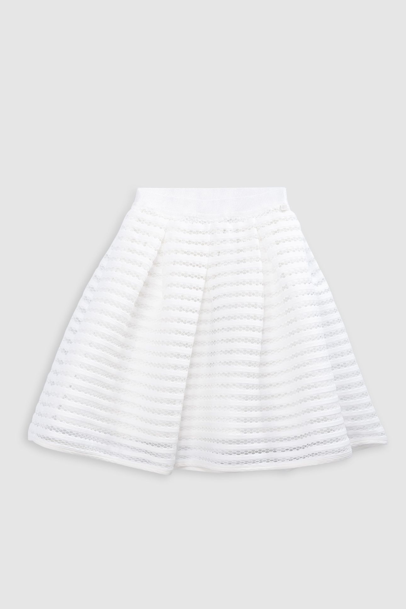 WHITE SKATER SKIRT WITH OPENWORK LACE STRIPES 1