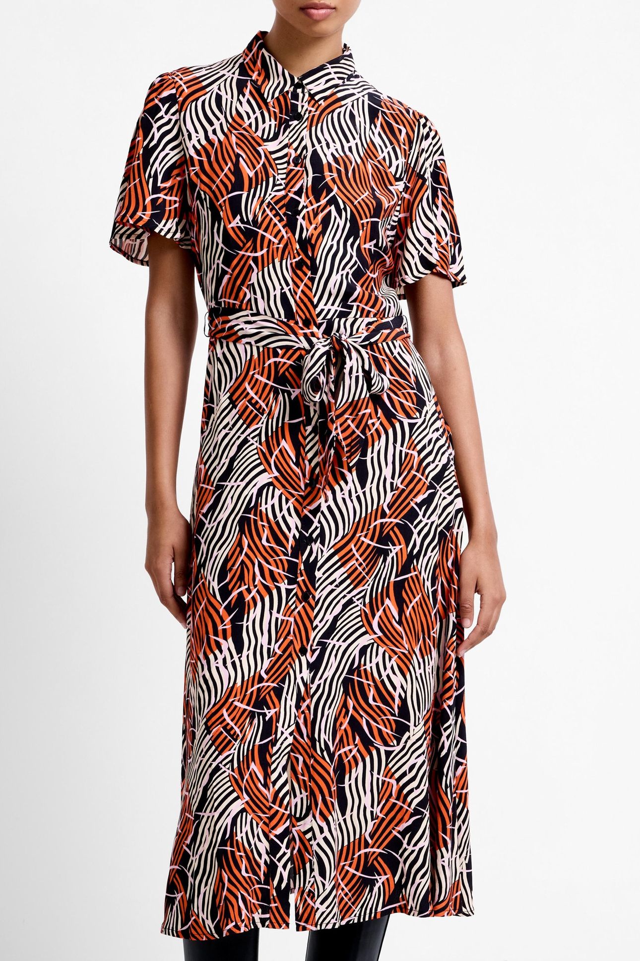 FELICITY LIZZY SS TIE WST DRES FLAME ORANGE MULTI 1