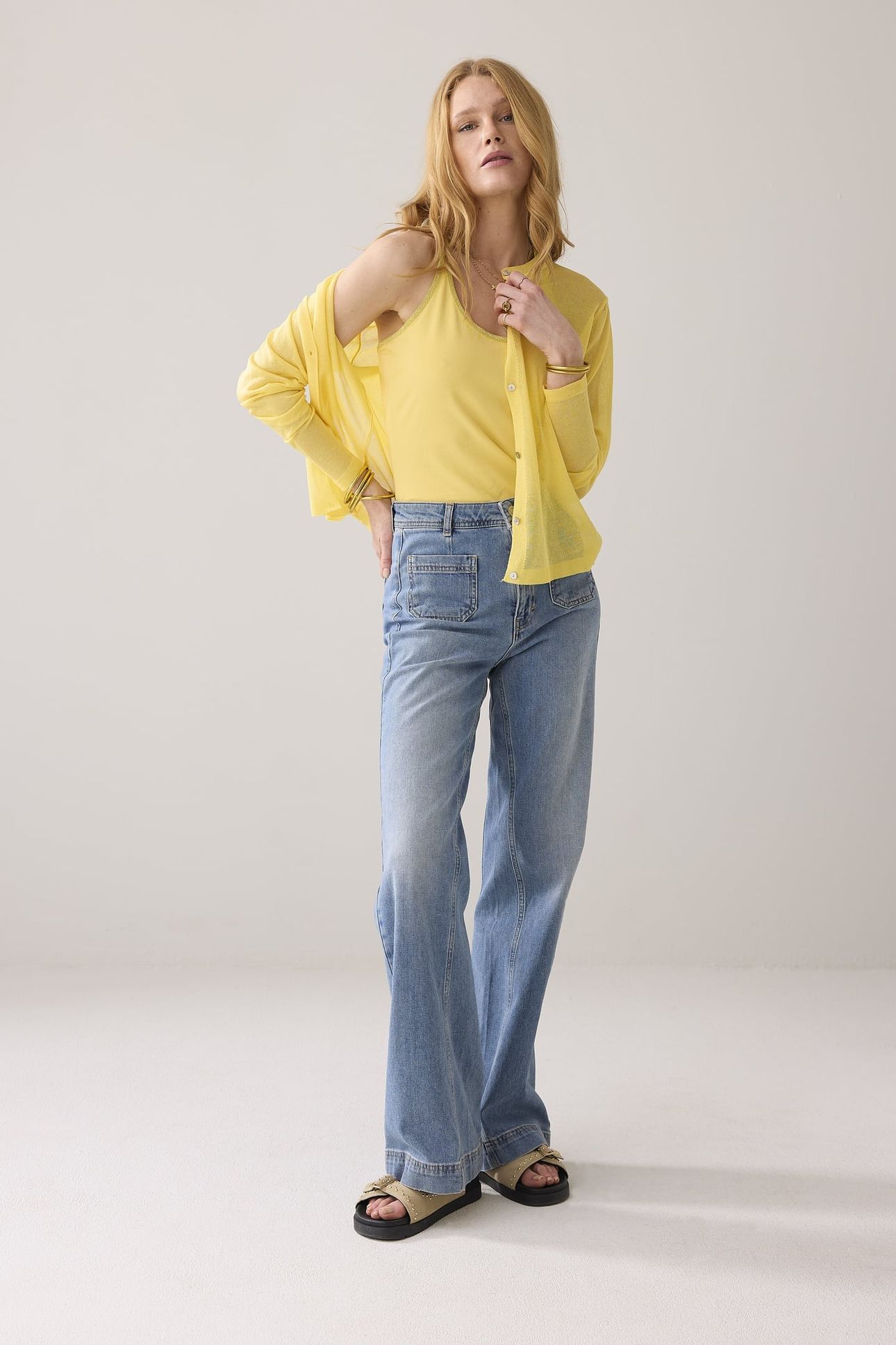 SHORT CARDIGAN REFINED VISCOSE BLEND KNIT YELLOW 1