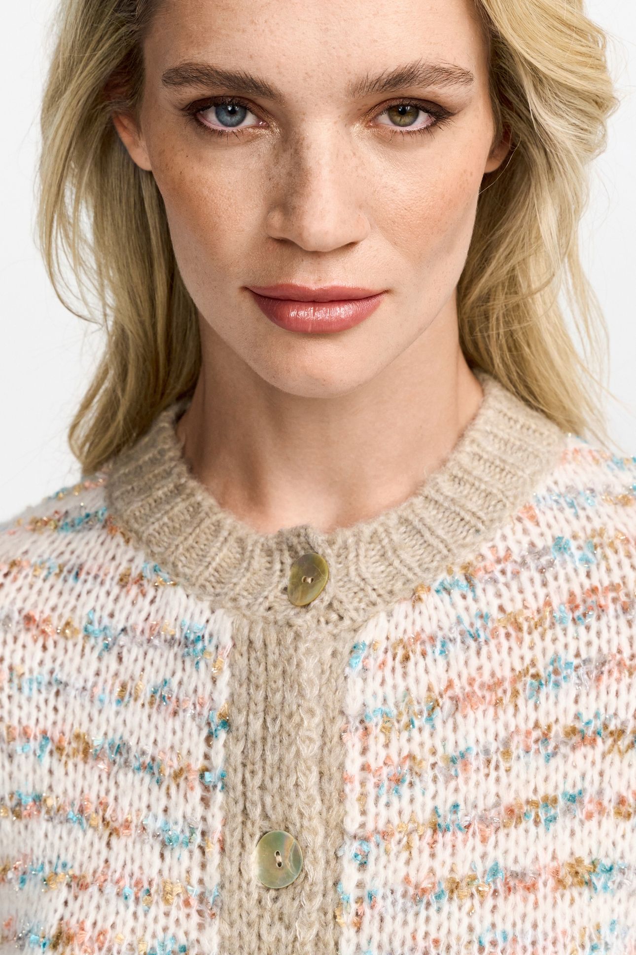 CREW-NECK CARDIGAN STRIPE CAFFEE LATTE 5