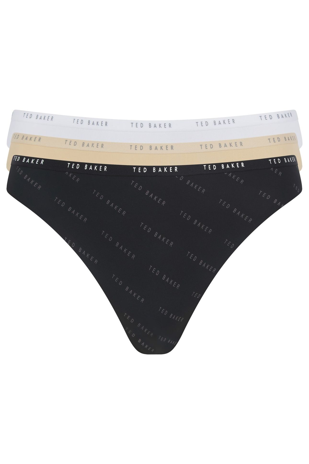 INDIE 3PK EMBOSSED THONG NO SHOW WHITE/BLACK/CREAM 1