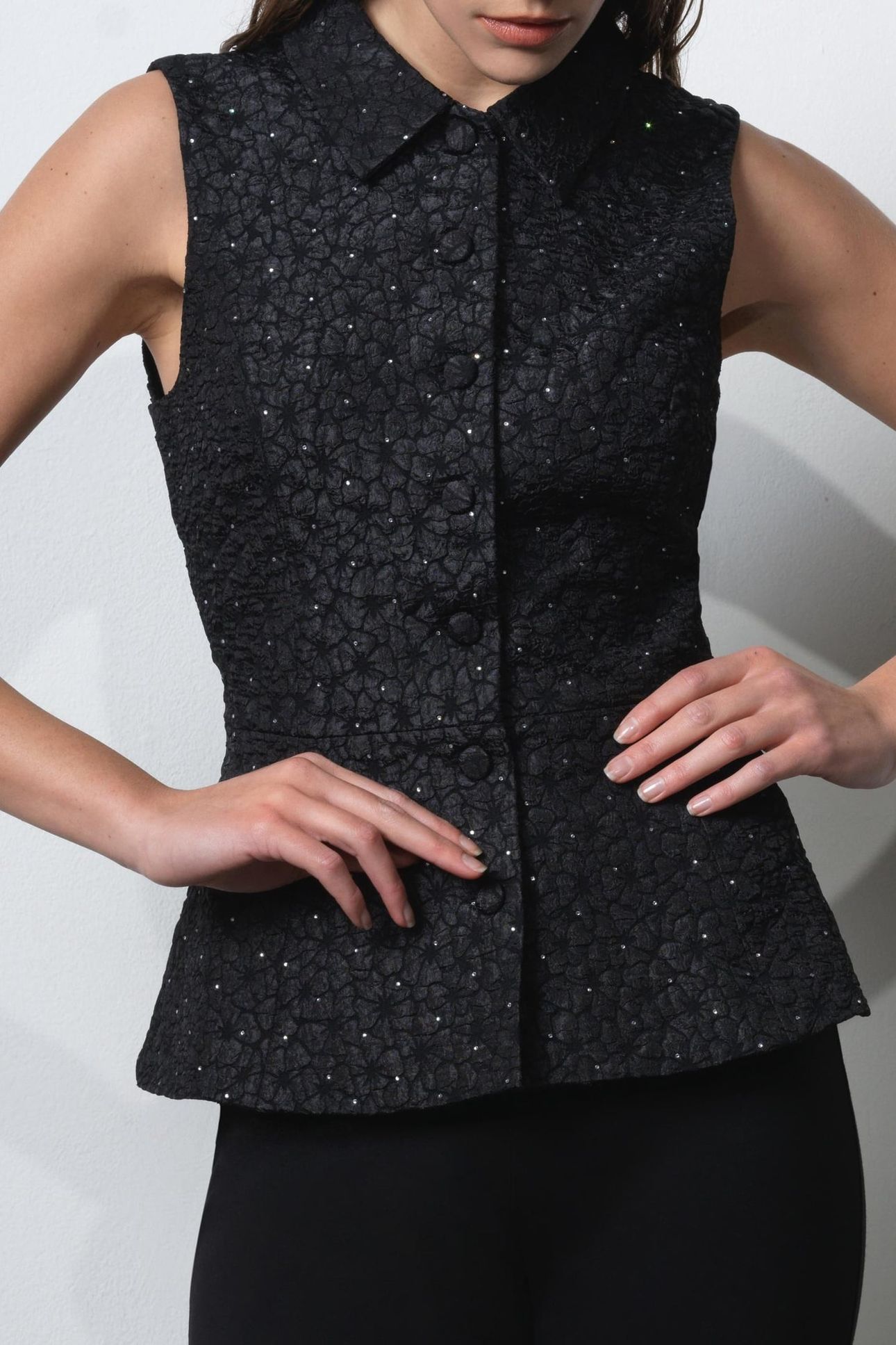 YELENA JACQUARD WAISTCOAT TOP BLACK 1