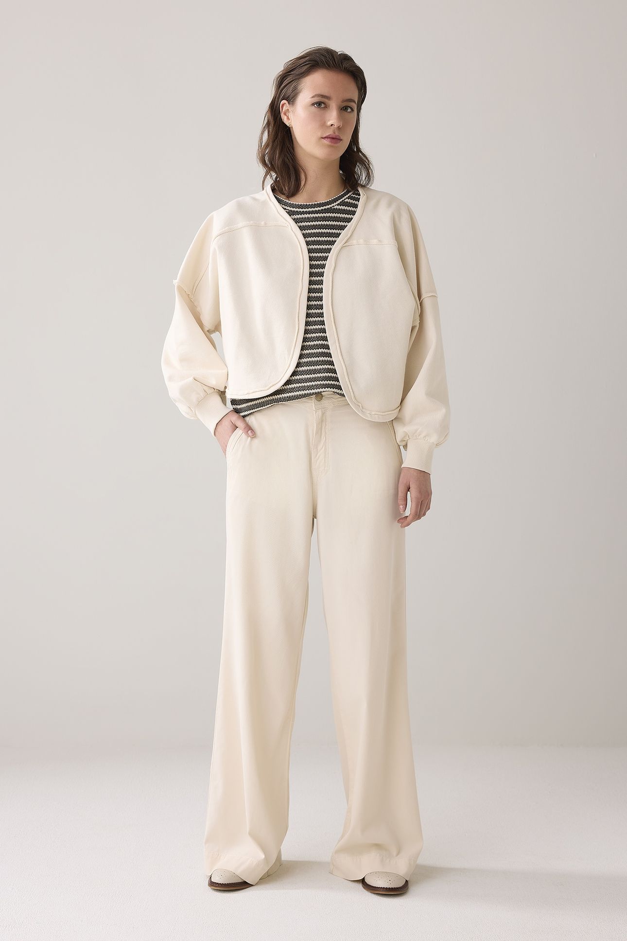 CROPPED WIDE SWEAT CARDIGAN IVORY 1