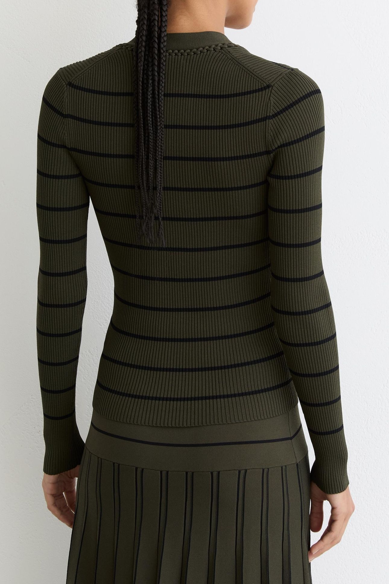 STRIPED CRAFT STITCH TOP KHAKI GREEN/BLACK 3