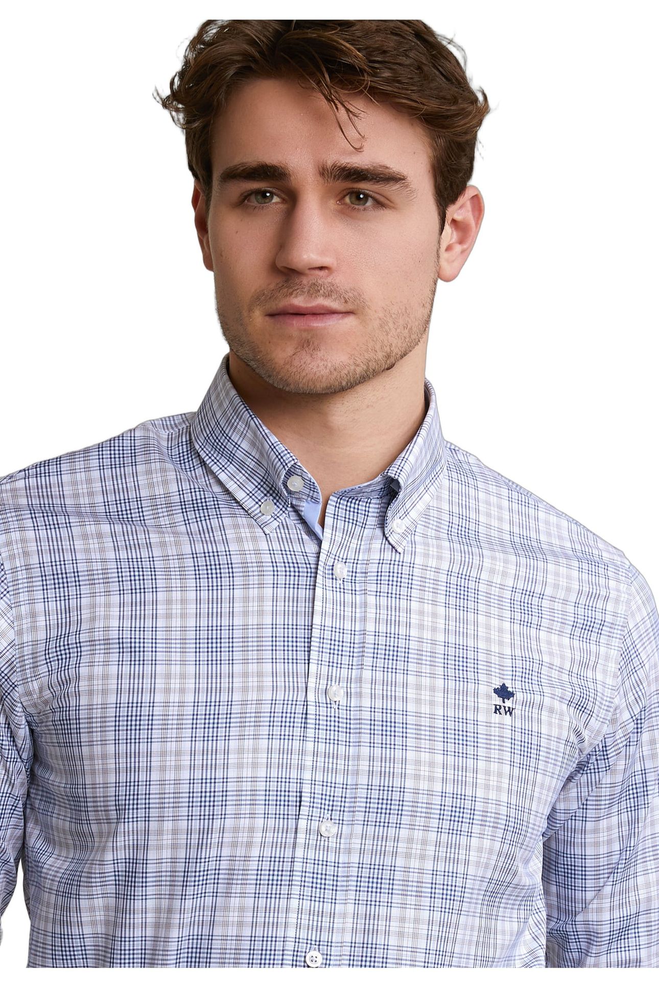 CUSTOM FIT CHECKED SHIRT BLUE/BEIGE 3