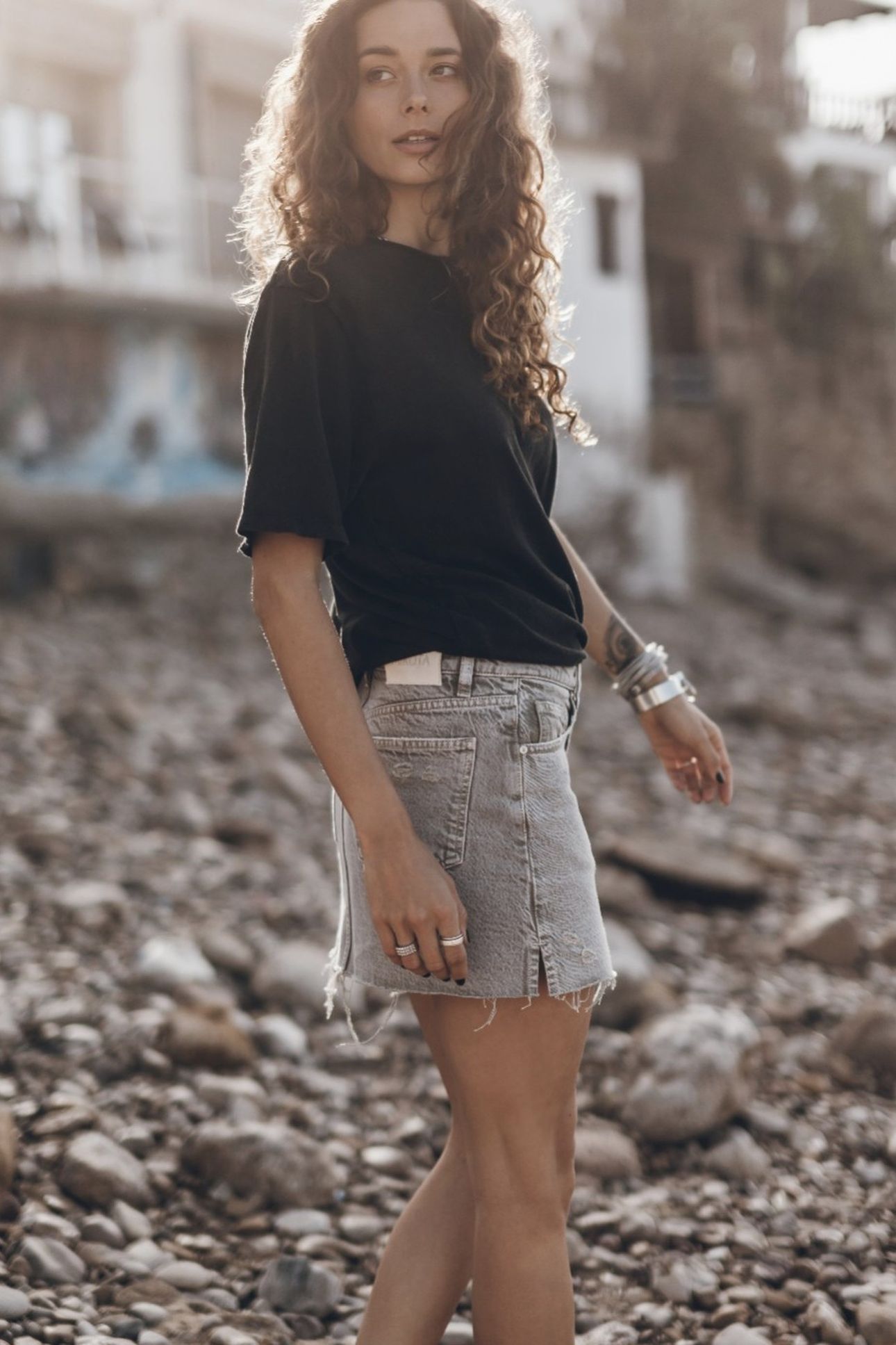 THE KHAKI FADED SLIT DENIM SKIRT GREEN 2
