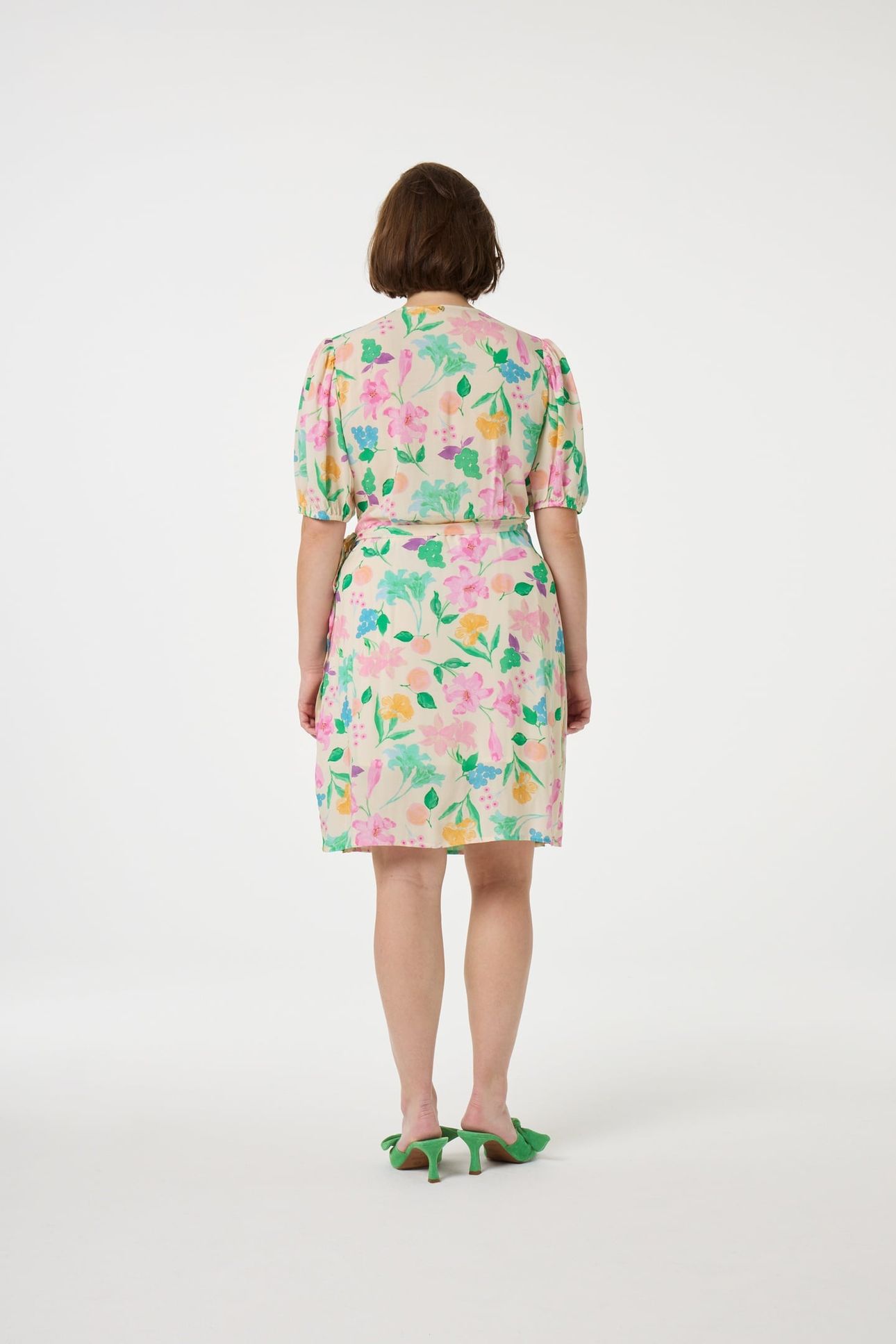 CLEO WRAP DRESS WARM WHITE/GREEN GLO 3