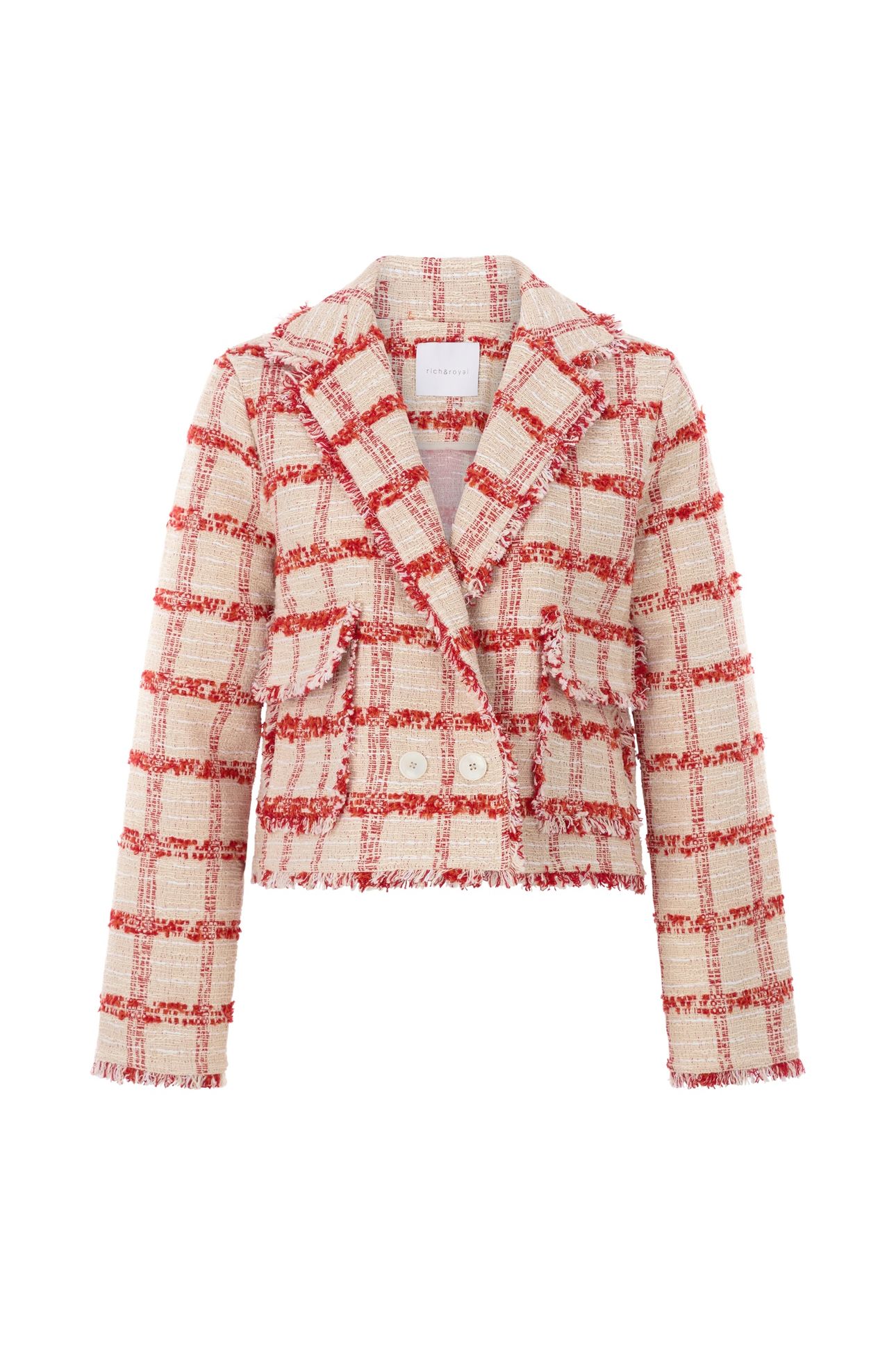 SHORT CHECKED BOUCLE JACKET SUNSET RED 4