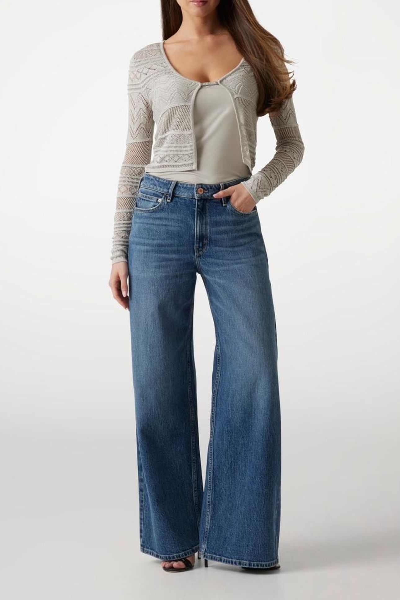 GUESS ECO NELLIE LS CARDI SWTR SILVER LUREX 1