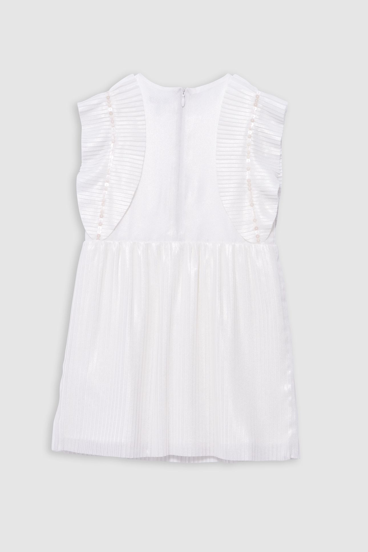 ECRU IRIDESCENT PLEATED DRESS WITH RUFFLED SLEEVES 2