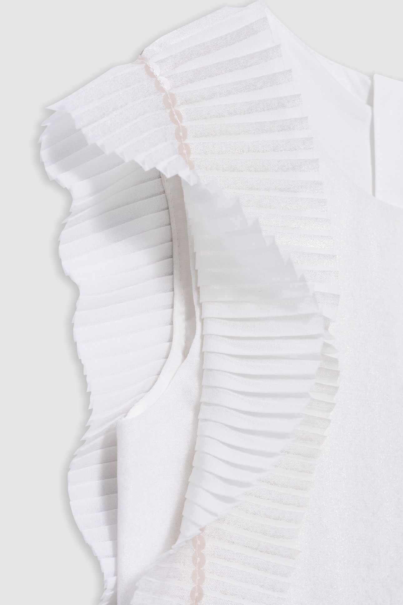 ECRU IRIDESCENT PLEATED DRESS WITH RUFFLED SLEEVES 3