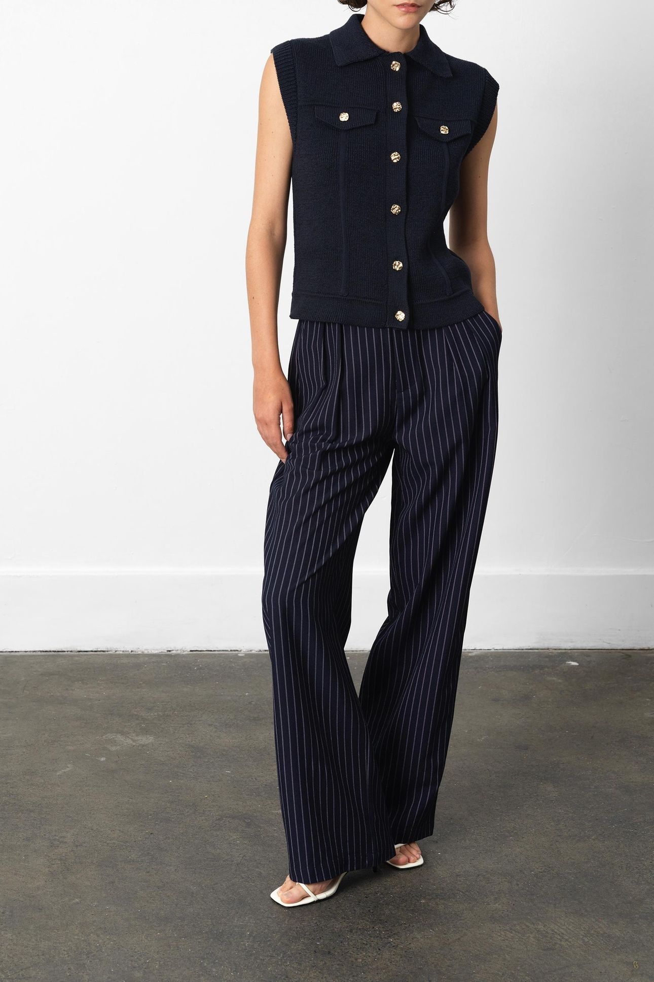 ROLAND KNIT COLLARED GILET INDIGO 1