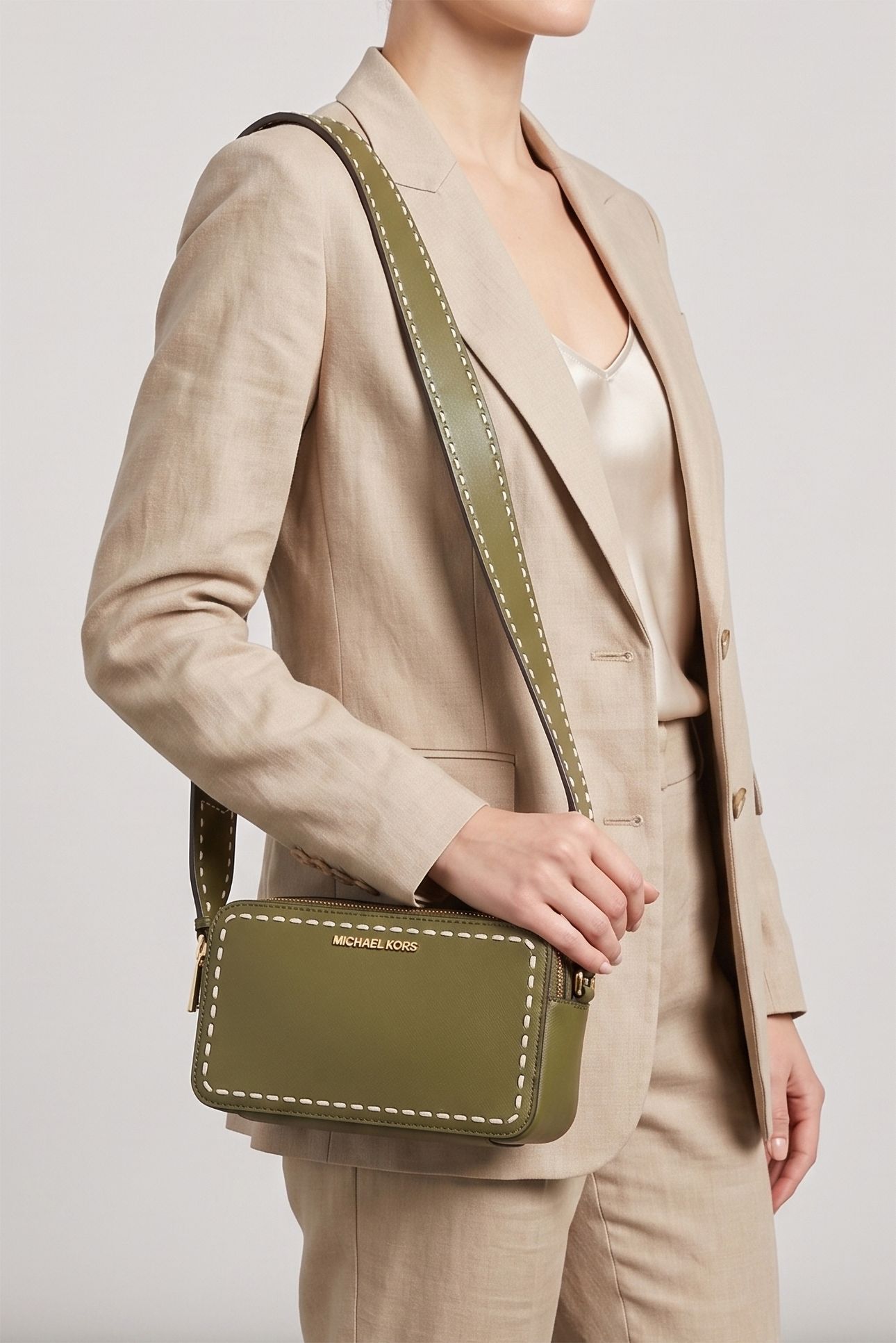 SMALL DOUBLE ZIP CAMERA CROSSBODY SMOKEY OLIVE 1