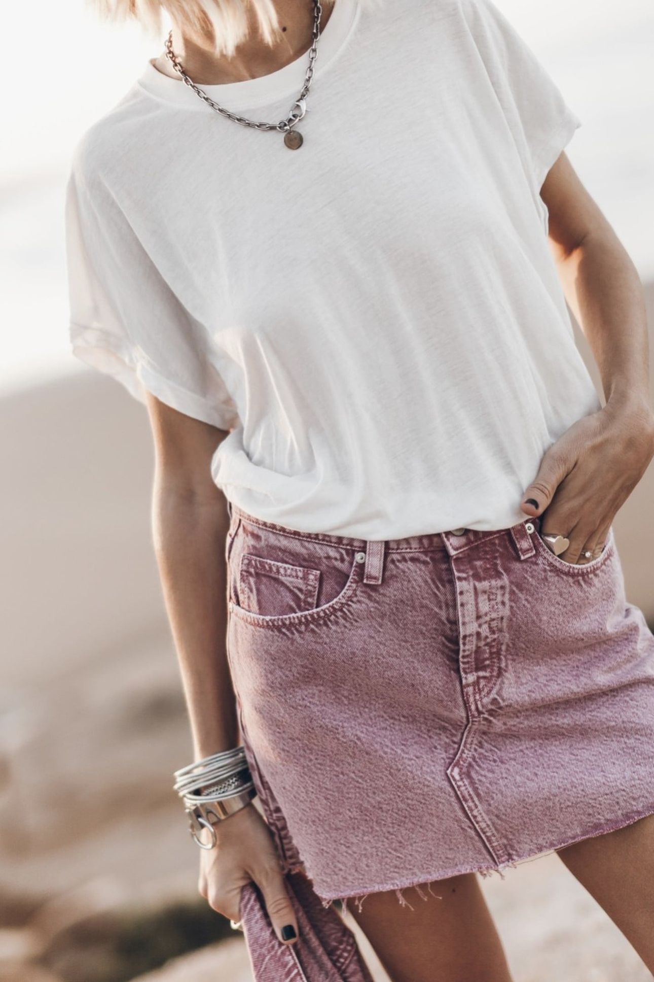 THE PINK FADED SLIT DENIM SKIRT PINK 1