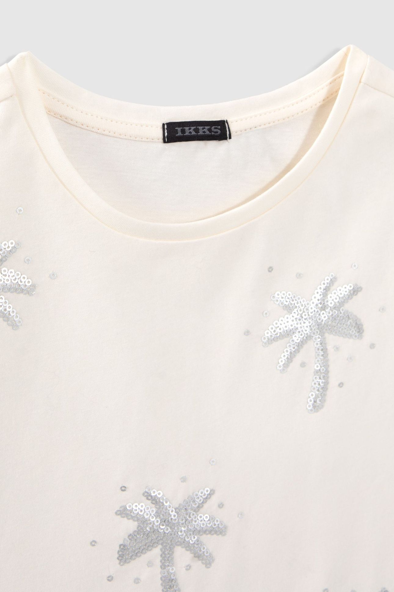 GIRLS’ ECRU T-SHIRT WITH SEQUIN-EMBROIDERED PALM TREES 4