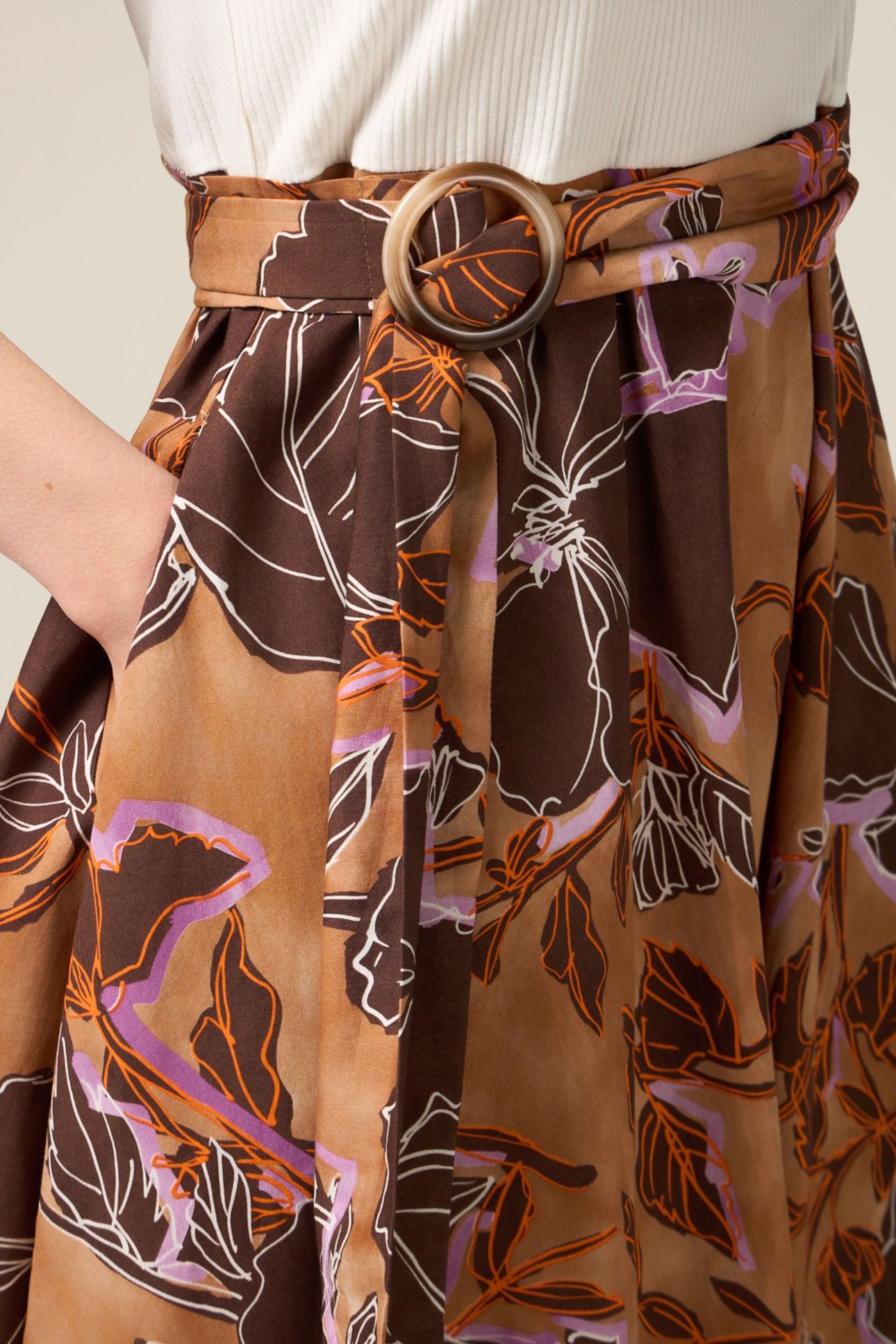 FLARE DRESS COMBINED WITH SASH BROWN 5