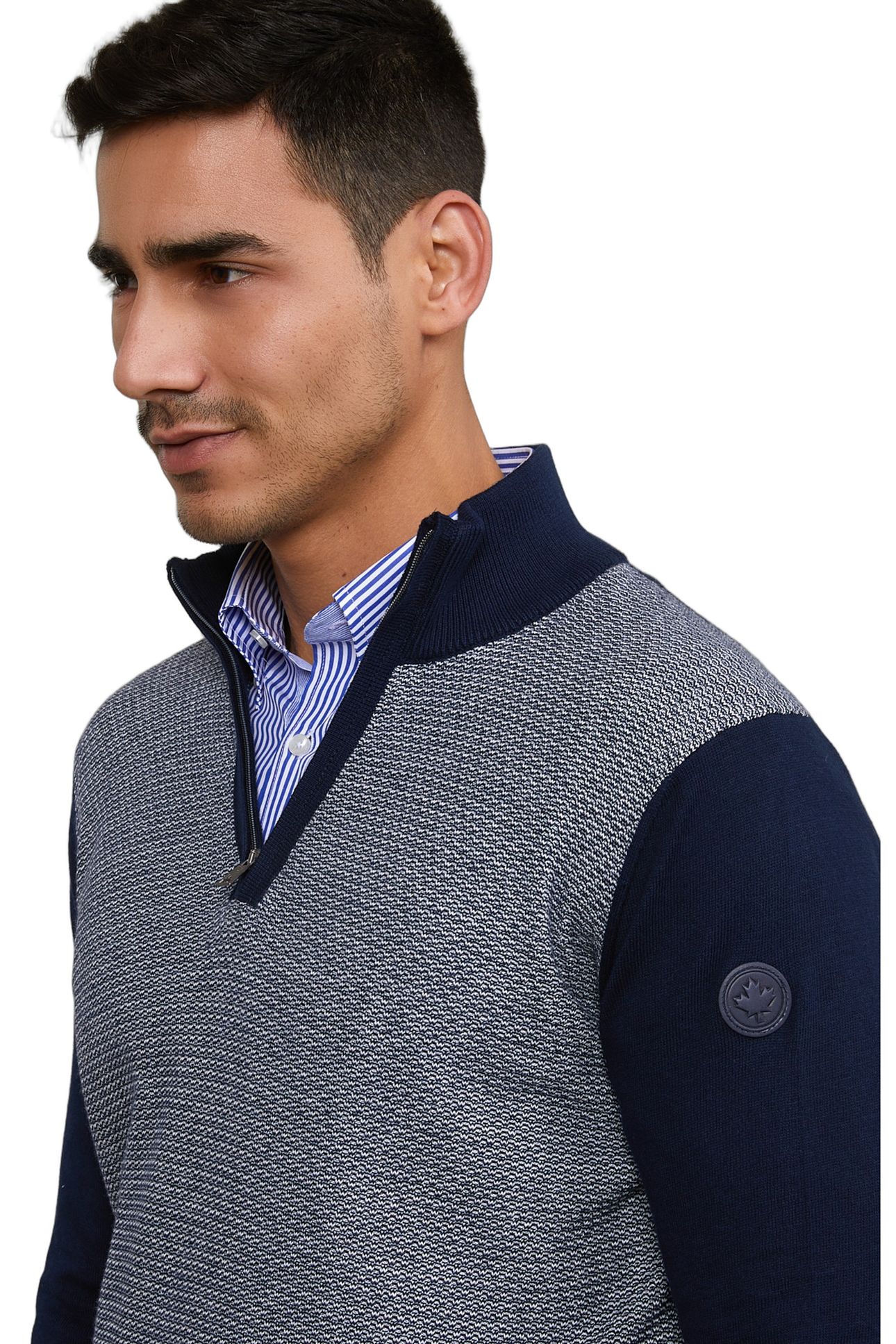 CUSTOM FIT COTTON MOCK NECK SWEATER NAVY 4