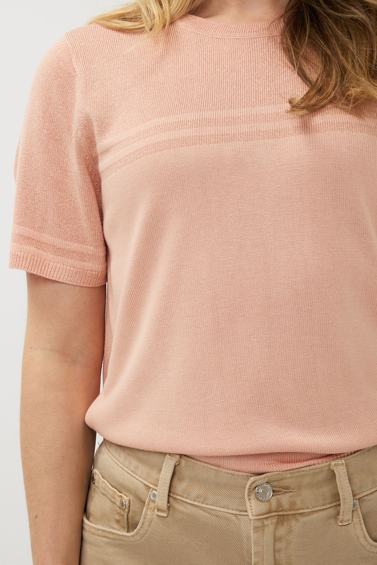 SWEATER S/SLVE STRIPES LUREX LIGHT APRICOT 9
