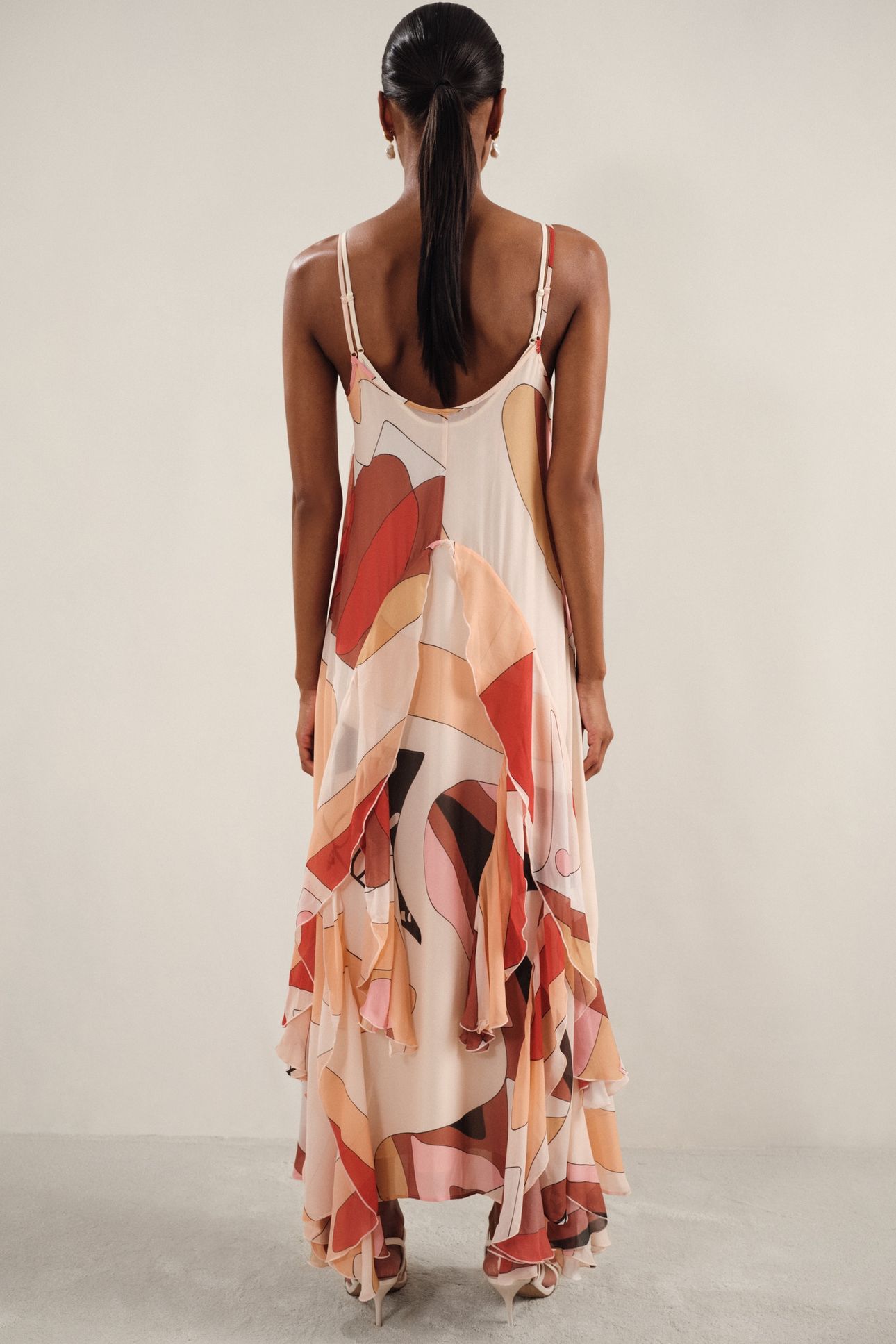 PRINTED RUFFLE OCCASION DRESS CREAM/RED 3