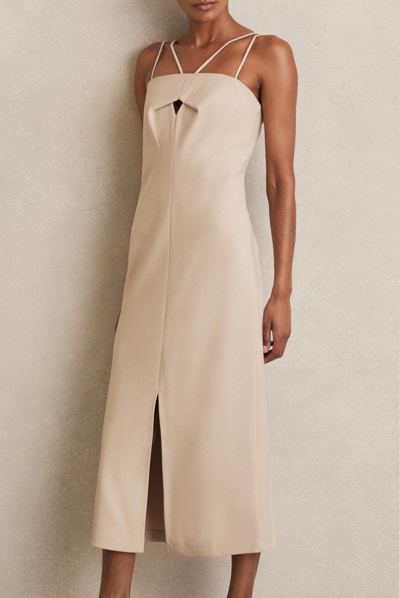 FITTED MIDI DRESS STONE NEUTRAL 2