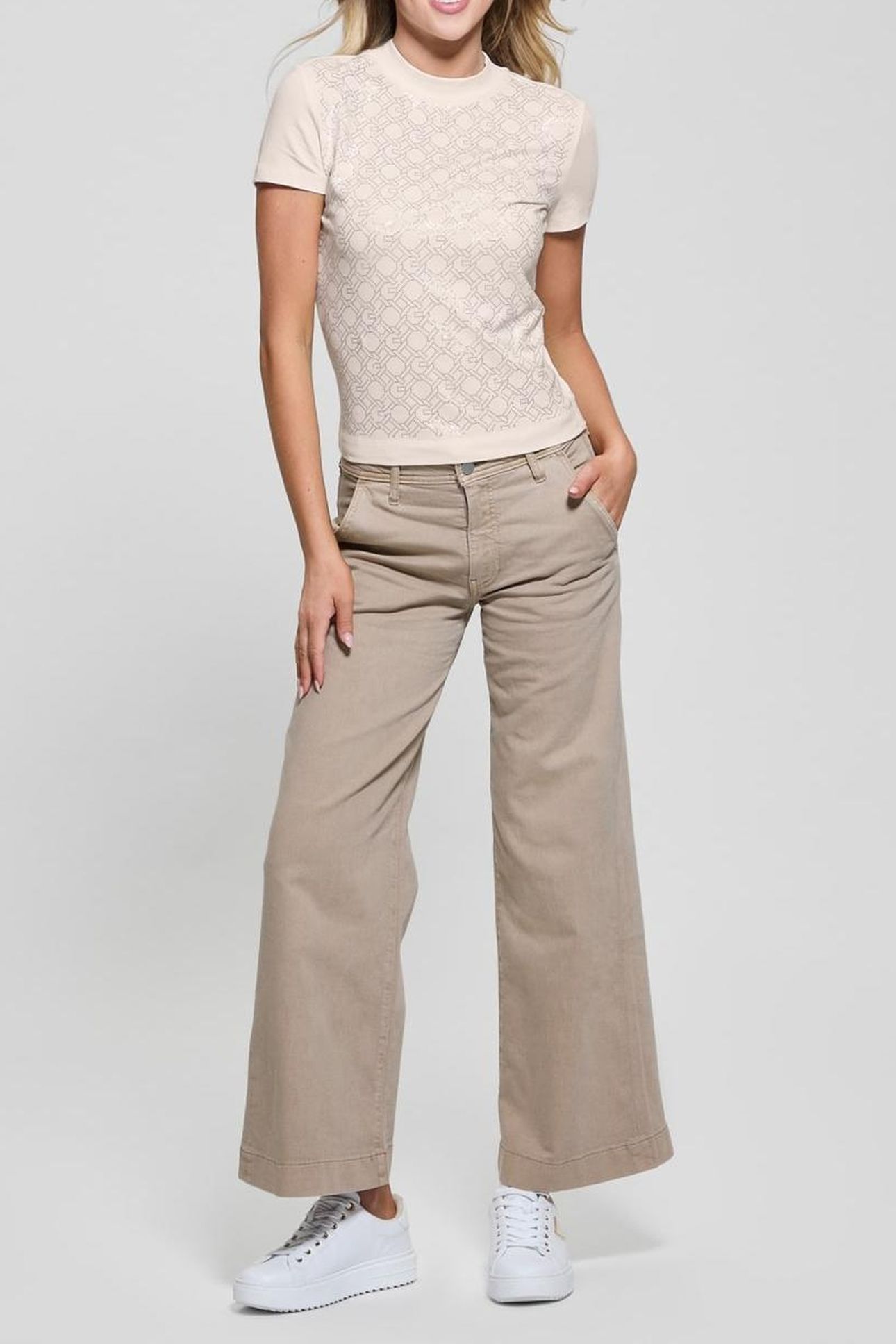 GUESS ECO SS MOCK NECK ALL OVE MUTED STONE 1