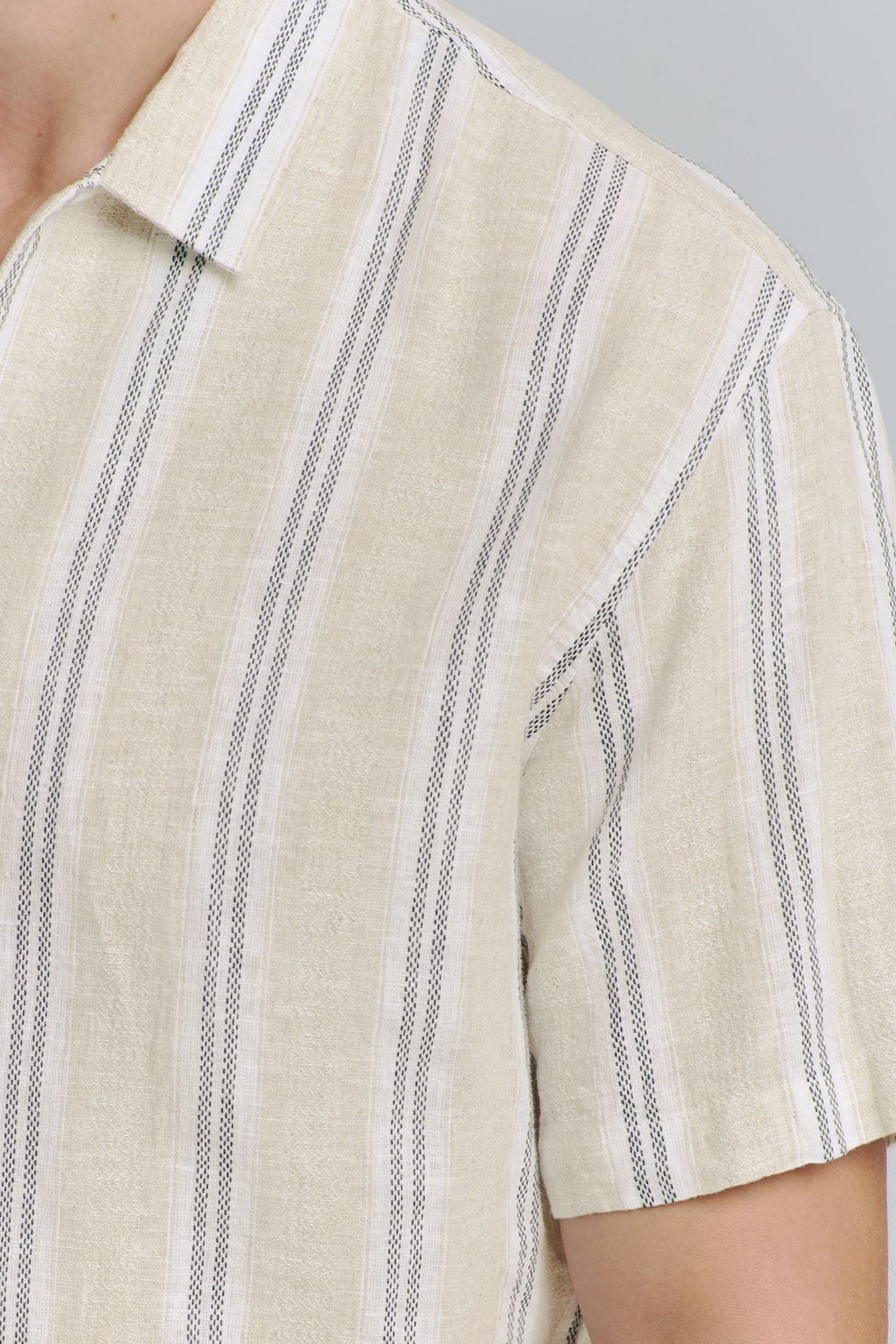 SHIRT SHORT SLEEVE DOBBY VERTICAL STRIPE WITH LINEN CEMENT 7