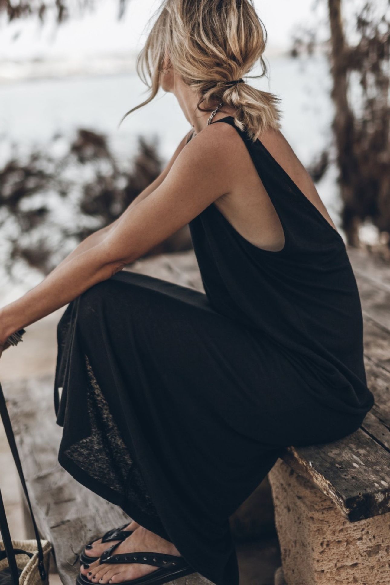 THE BLACK LOW BACK LINEN TANK DRESS BLACK 3