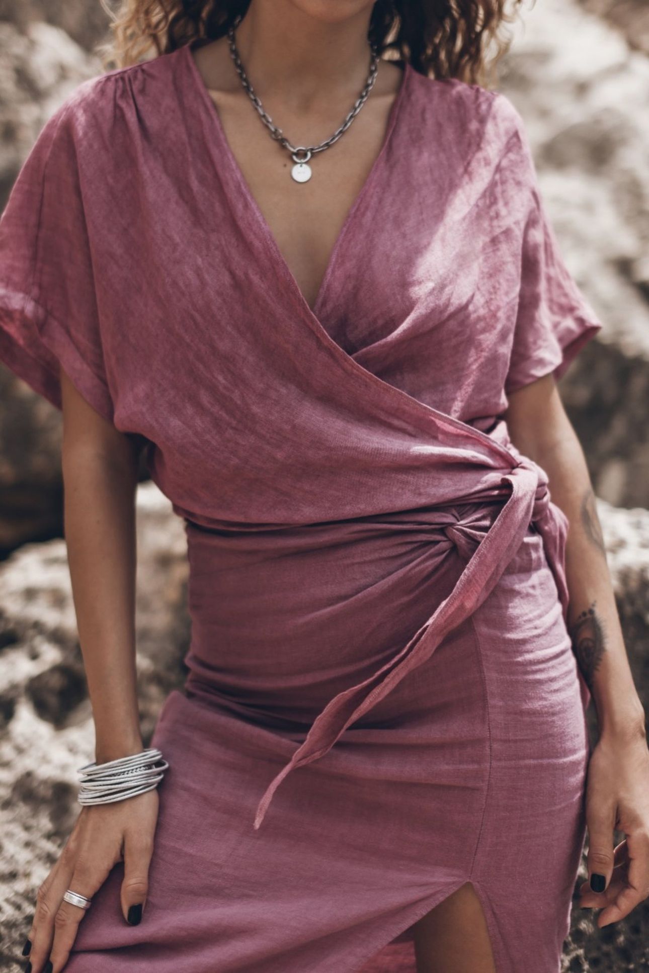 THE PINK LINEN WRAP TOP PINK | Online Outlet | Otrium
